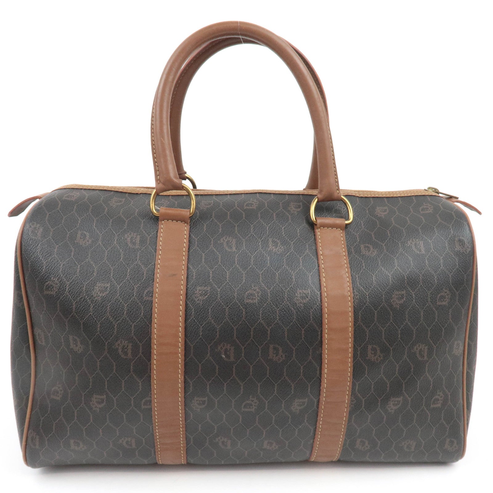 Christian Dior Honeycomb PVC Leather Boston Bag Black Brown