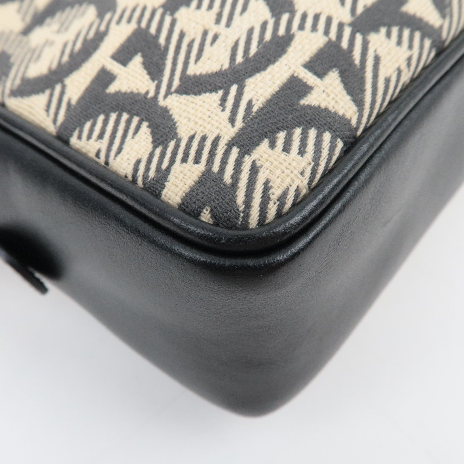 Ferragamo Gancini Canvas Leather Clutch Bag Beige Black