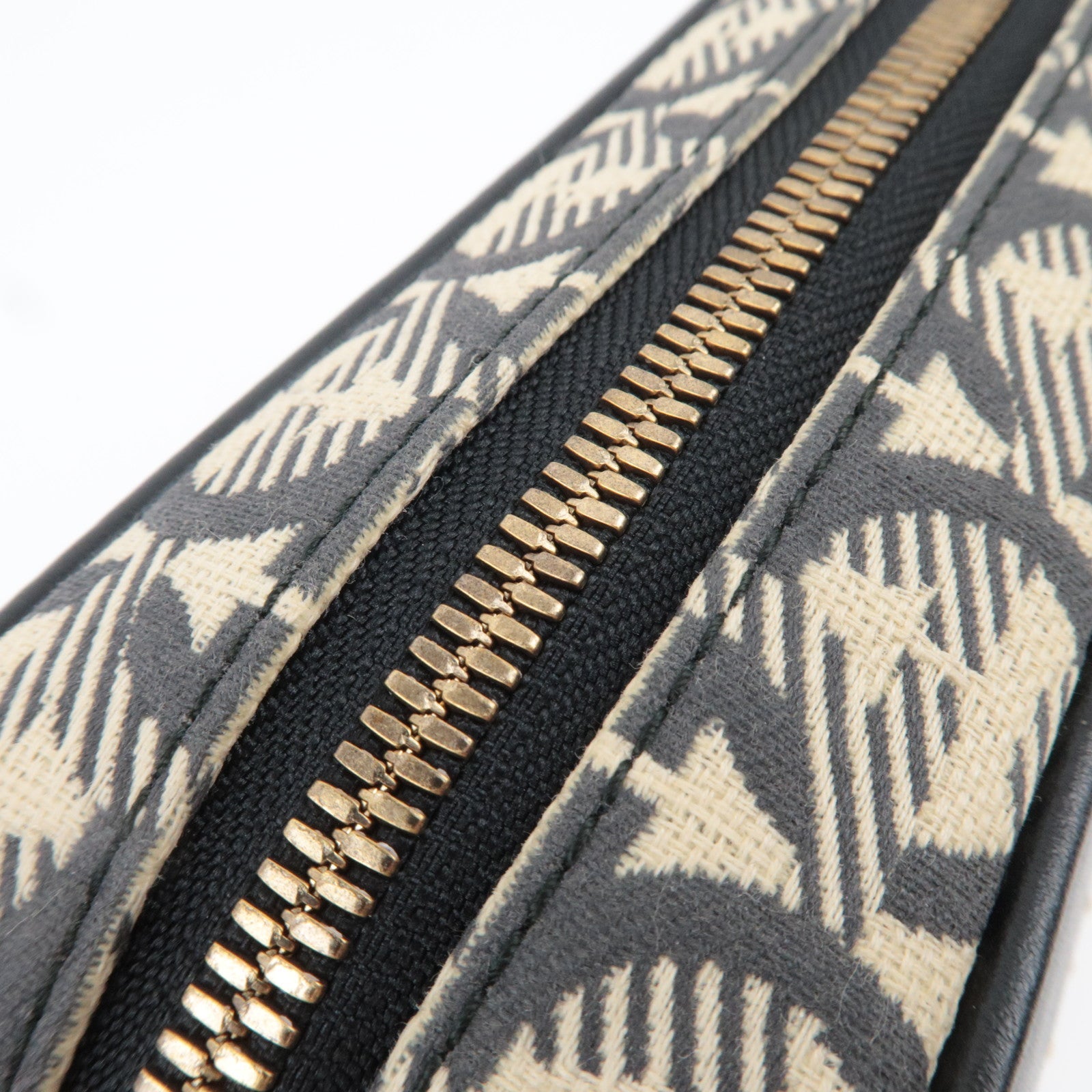 Ferragamo Gancini Canvas Leather Clutch Bag Beige Black