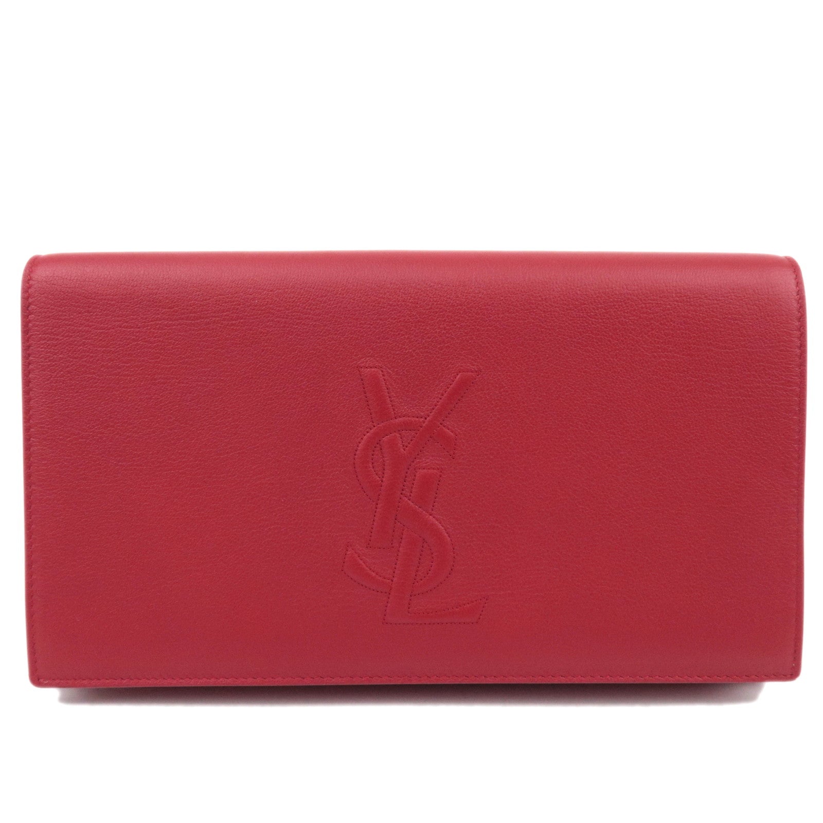 SAINT LAURENT Belle De Jour Leather Clutch Bag Red 36112086867