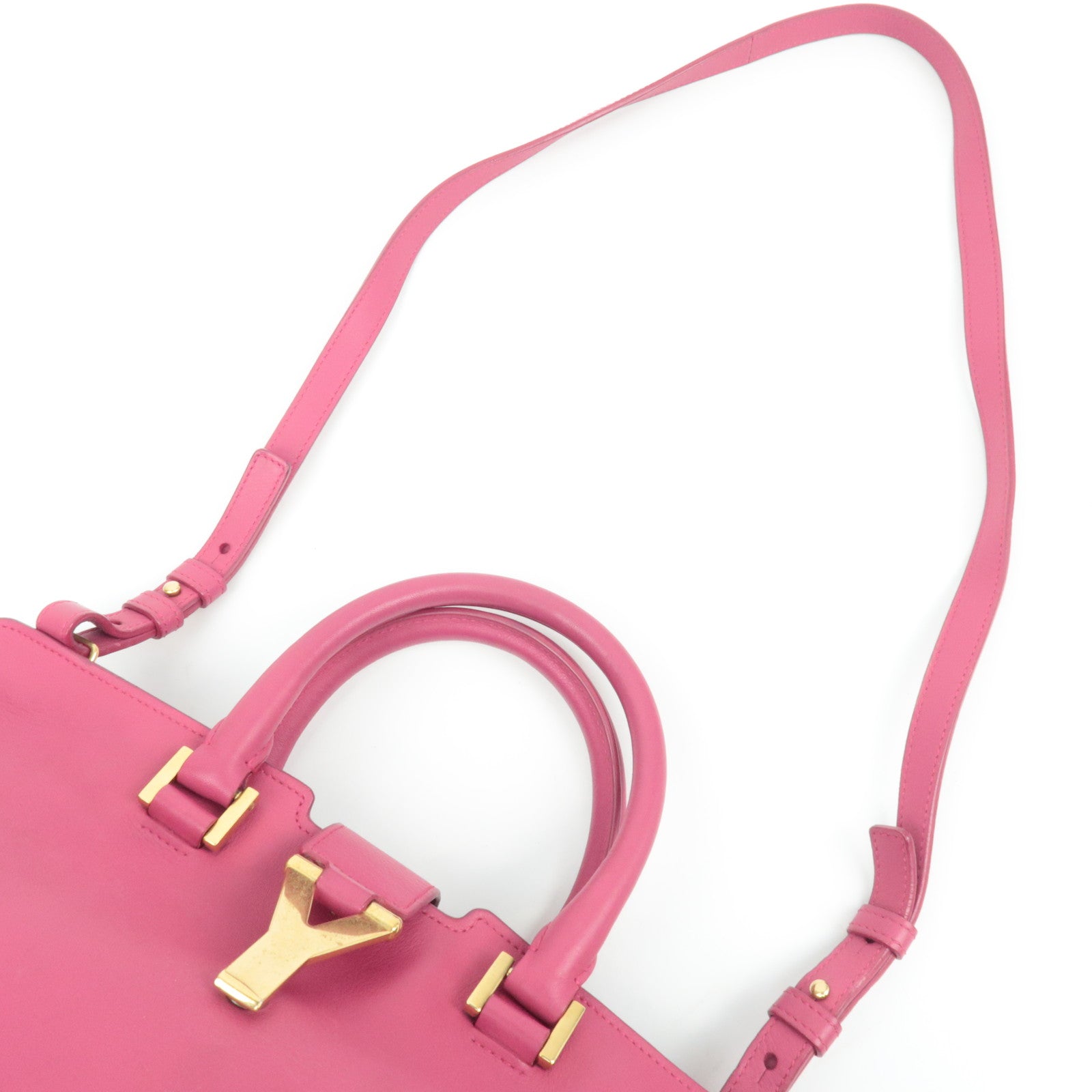 SAINT LAURENT Y Line Petit Cabas Leather 2Way Handbag Pink 311210