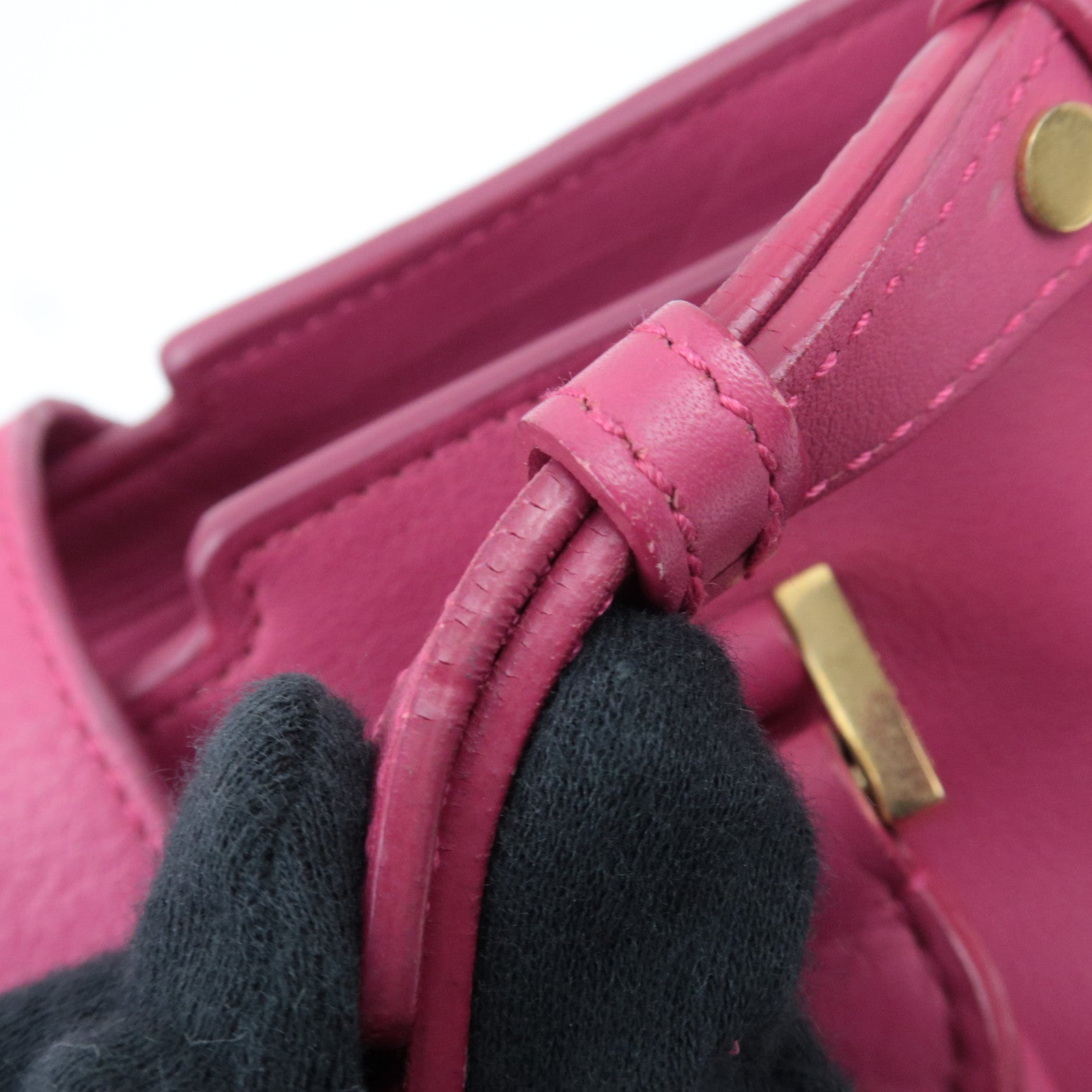 SAINT LAURENT Y Line Petit Cabas Leather 2Way Handbag Pink 311210