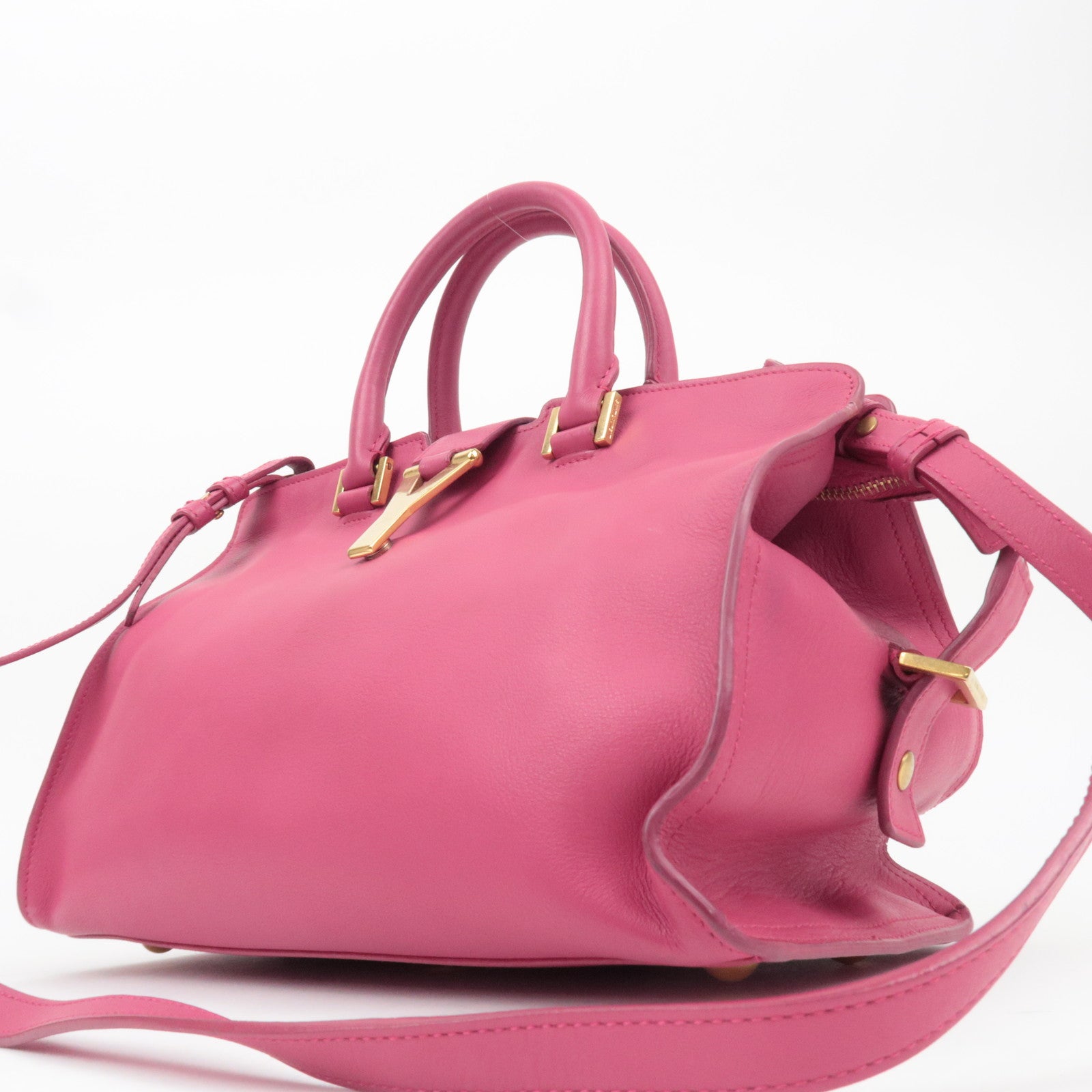SAINT LAURENT Y Line Petit Cabas Leather 2Way Handbag Pink 311210