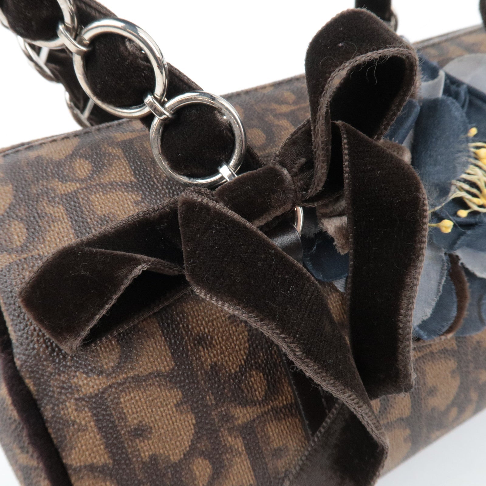 Christian Dior Trotter Romantic PVC Velour Chain Handbag Brown