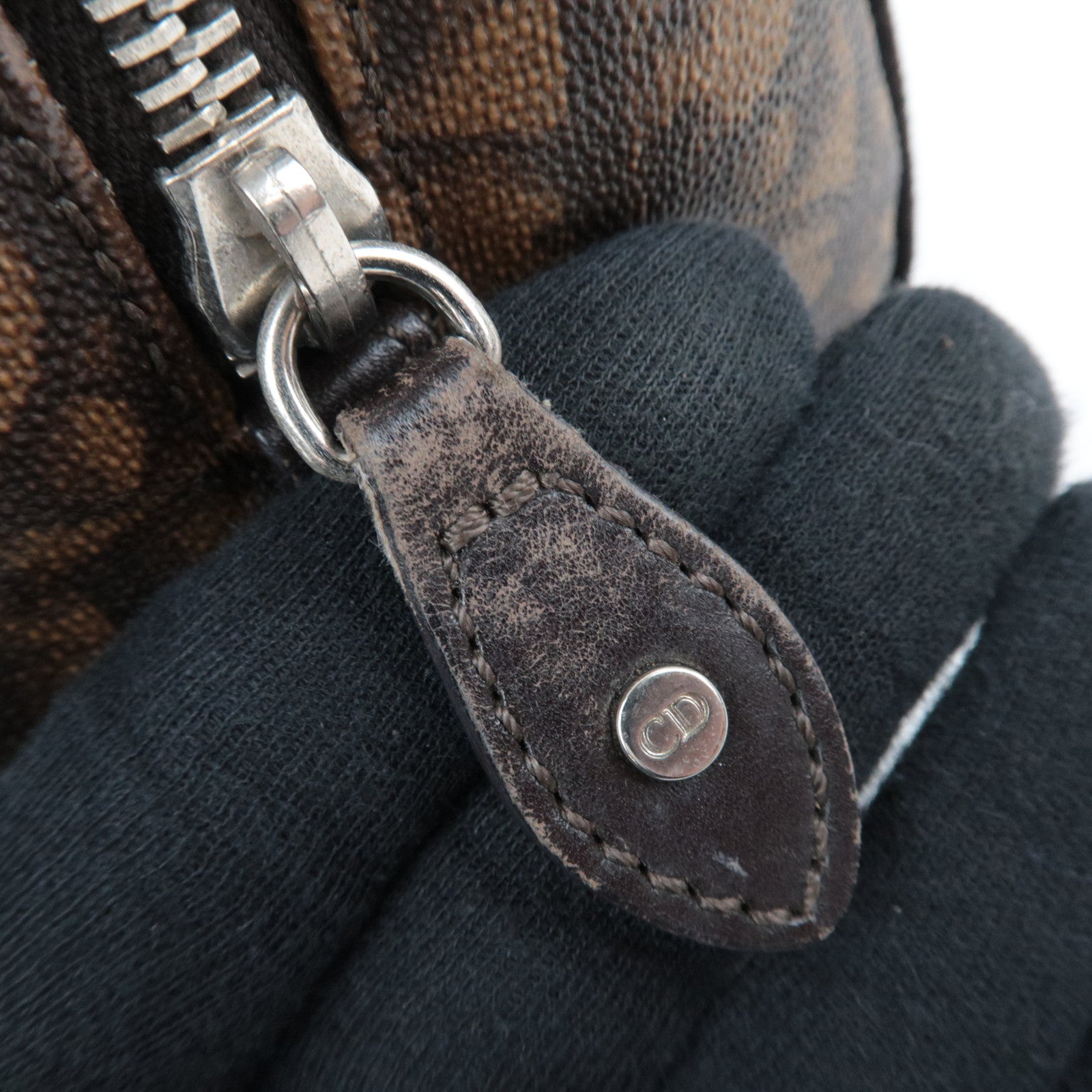 Christian Dior Trotter Romantic PVC Velour Chain Handbag Brown