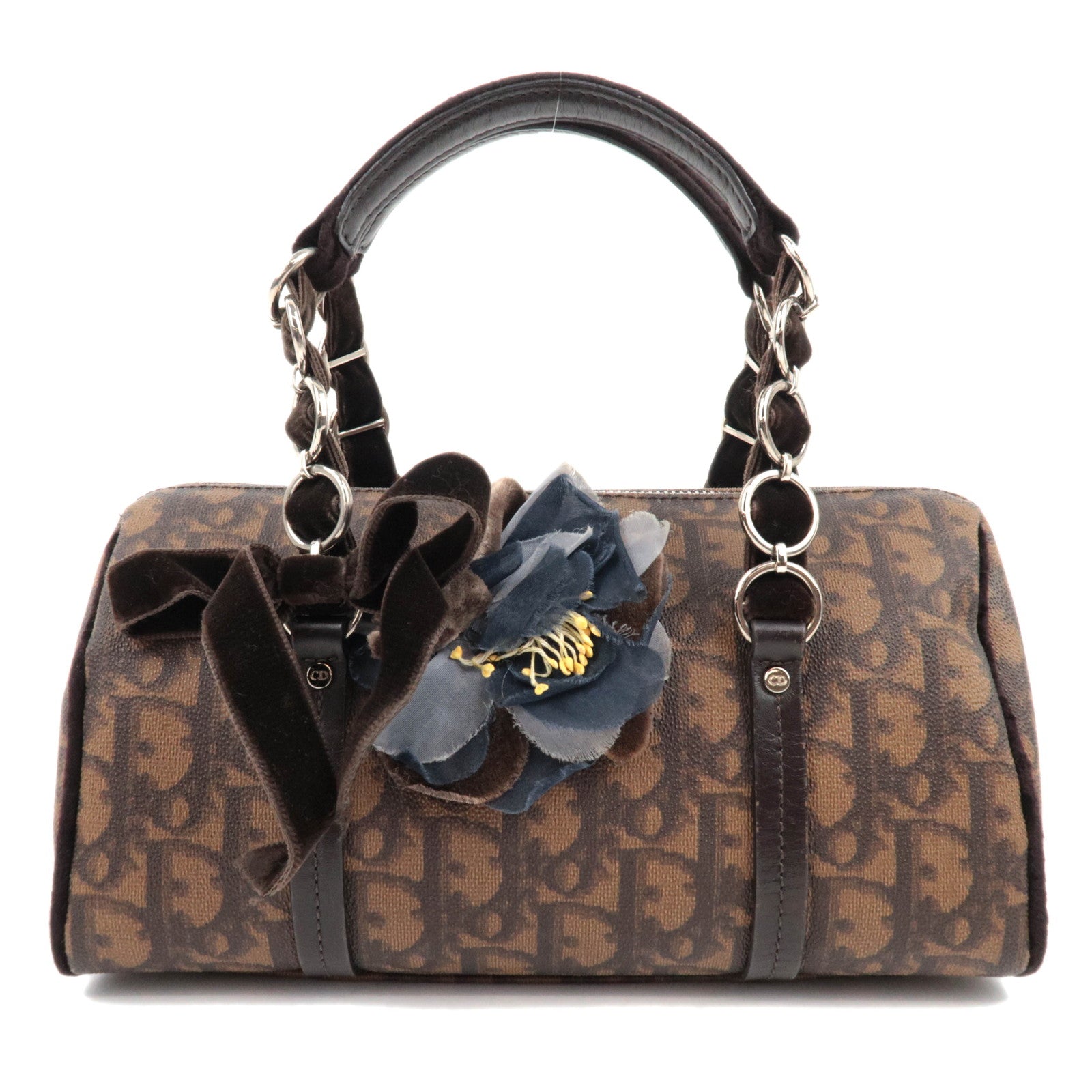 Christian Dior Trotter Romantic PVC Velour Chain Handbag Brown86884