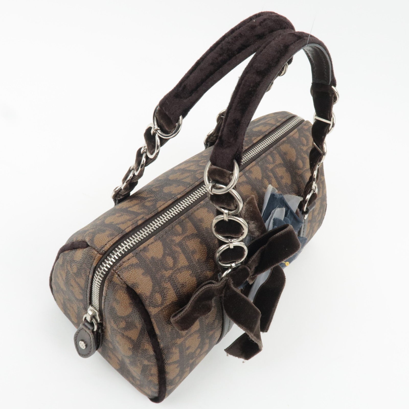 Christian Dior Trotter Romantic PVC Velour Chain Handbag Brown