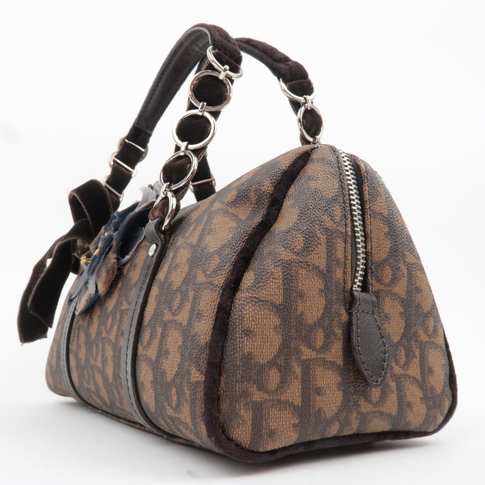 Christian Dior Trotter Romantic PVC Velour Chain Handbag Brown