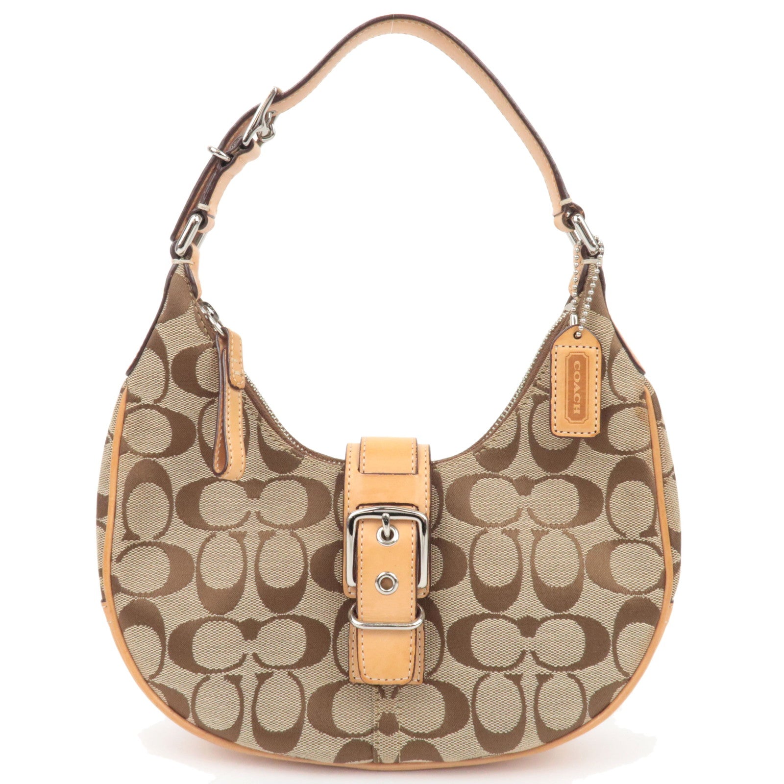 COACH Signature Hobo Canvas Leather Shoulder Bag Beige 636186915