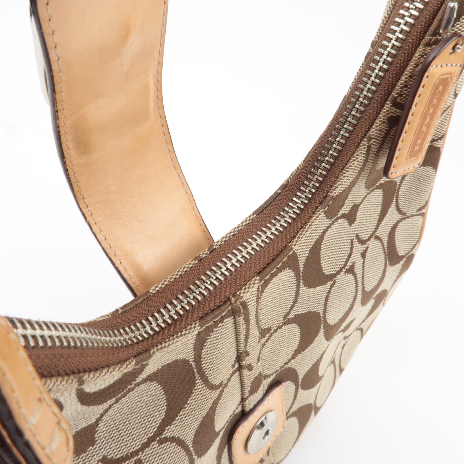 COACH Signature Hobo Canvas Leather Shoulder Bag Beige 6361