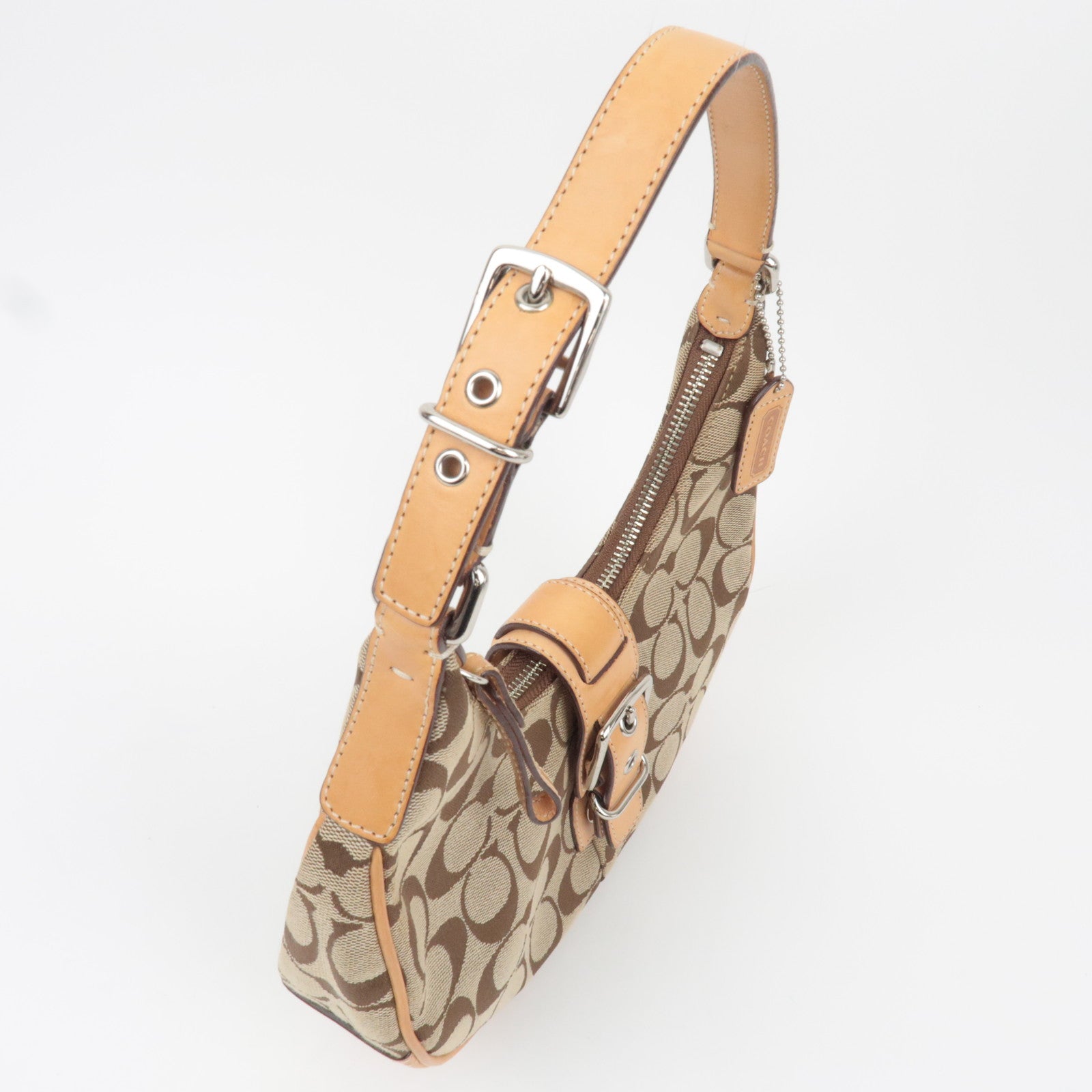 COACH Signature Hobo Canvas Leather Shoulder Bag Beige 6361