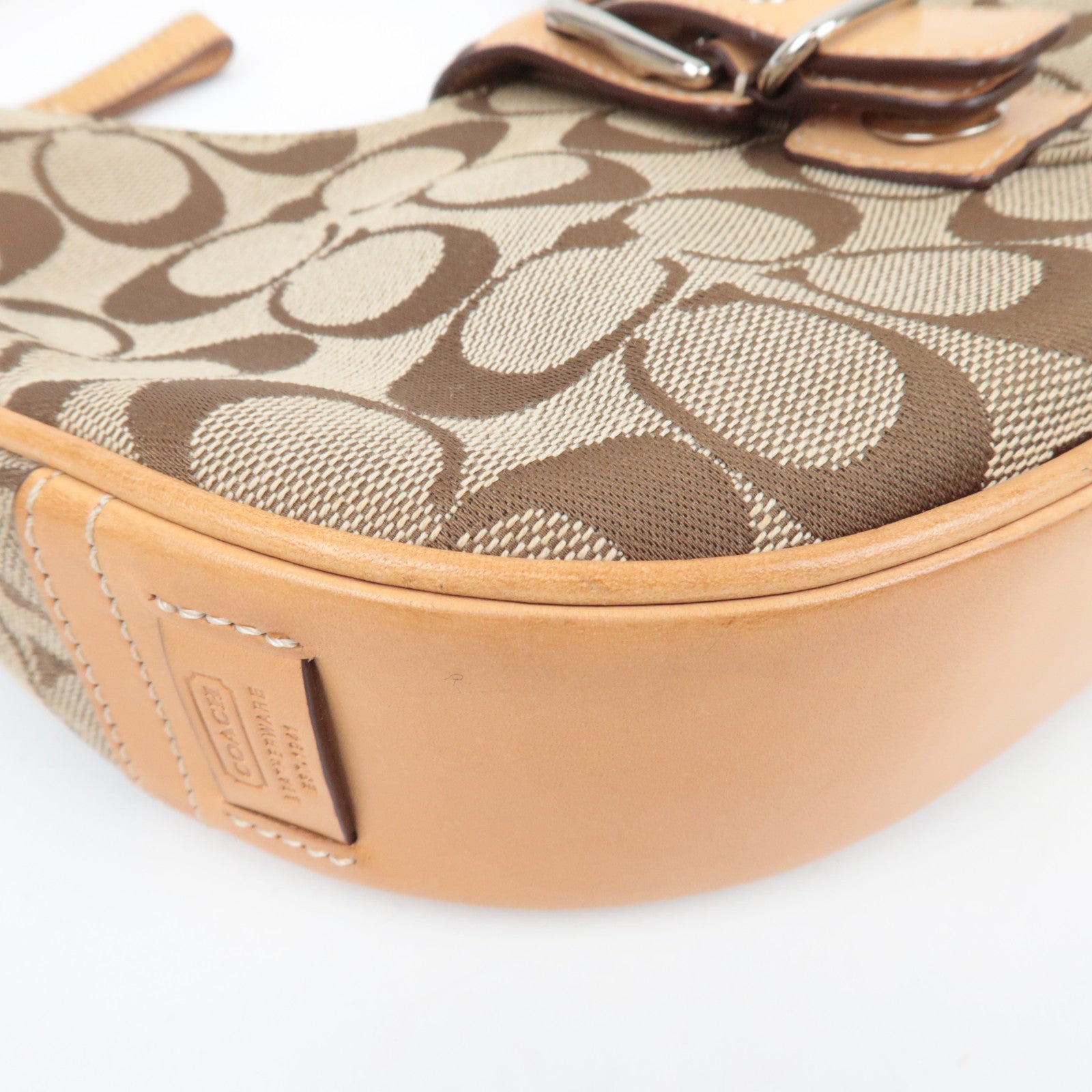 COACH Signature Hobo Canvas Leather Shoulder Bag Beige 6361