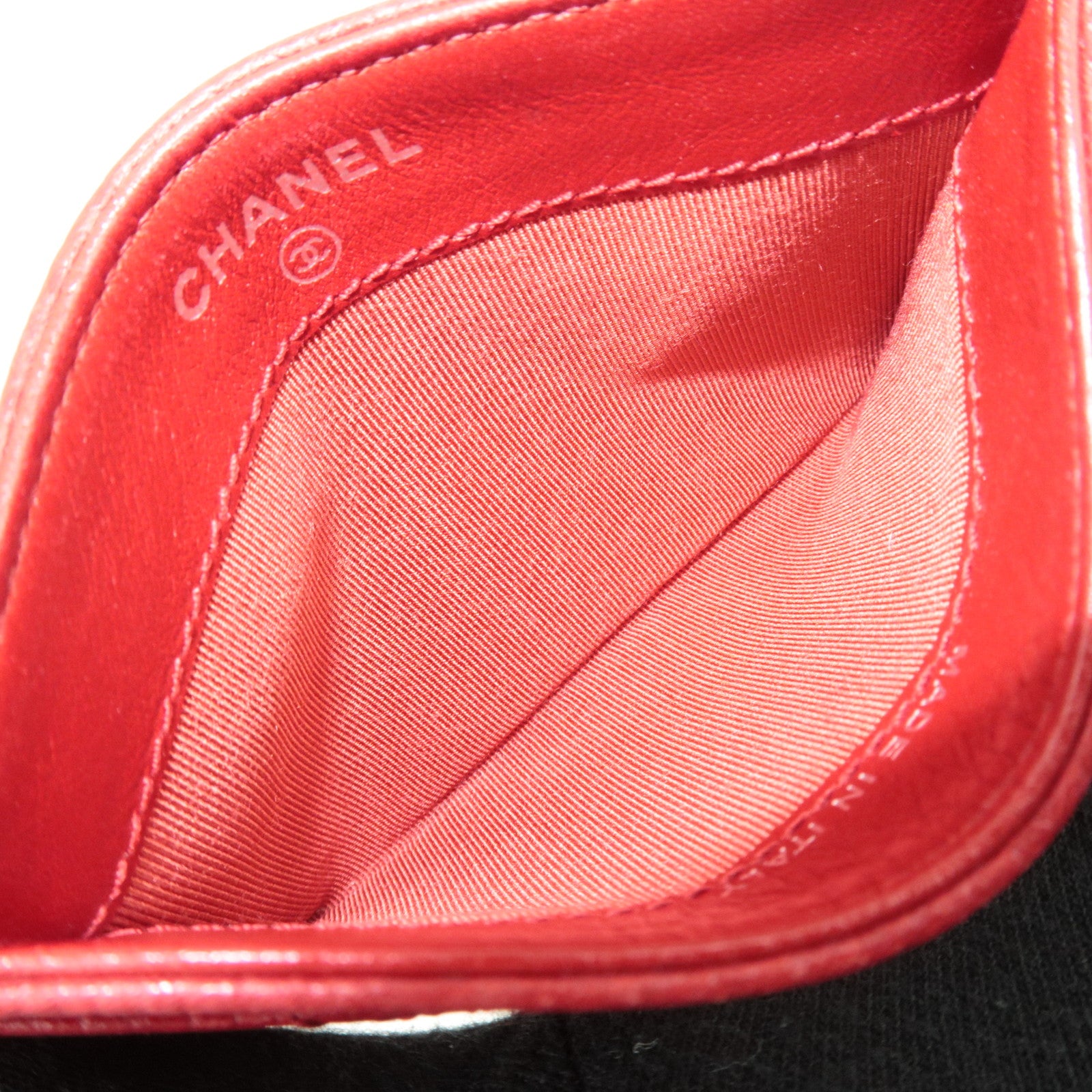 CHANEL Coco Mark Card Case Caviarskin Red Silver HDW