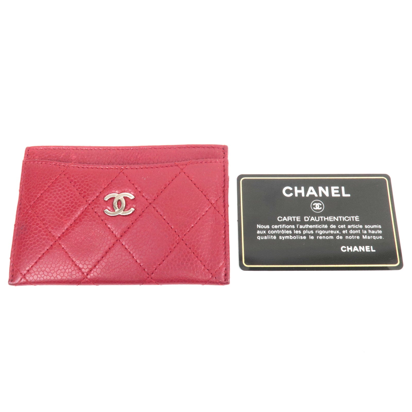 CHANEL Coco Mark Card Case Caviarskin Red Silver HDW