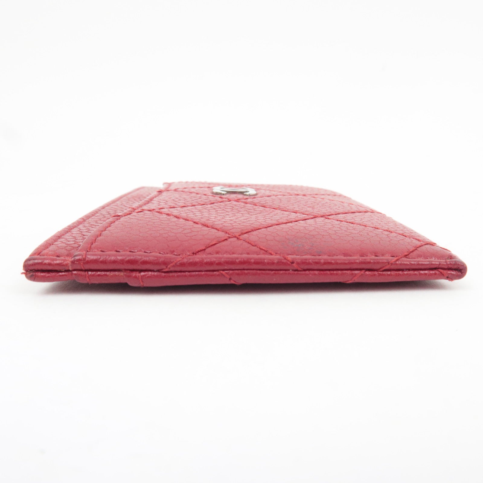 CHANEL Coco Mark Card Case Caviarskin Red Silver HDW