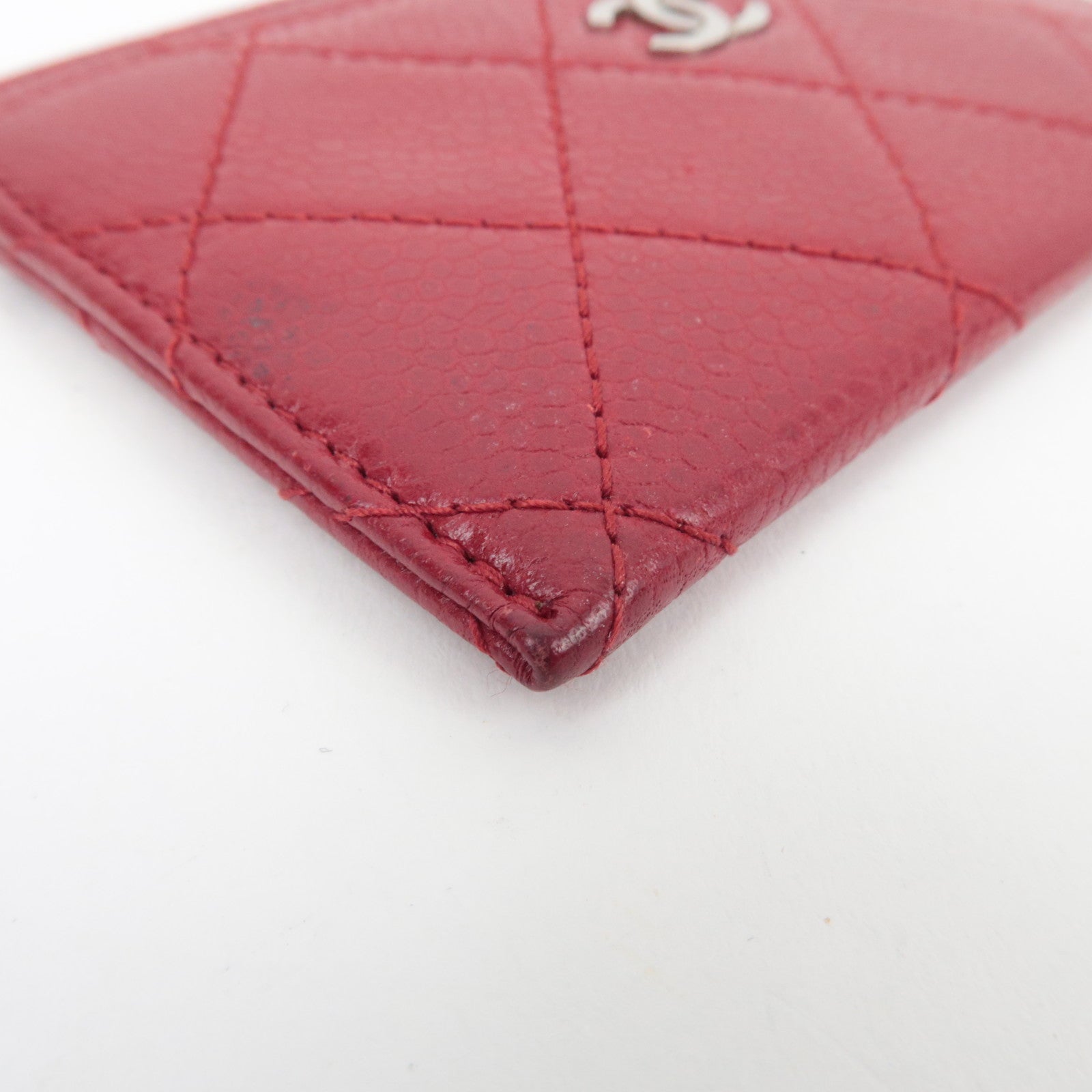 CHANEL Coco Mark Card Case Caviarskin Red Silver HDW