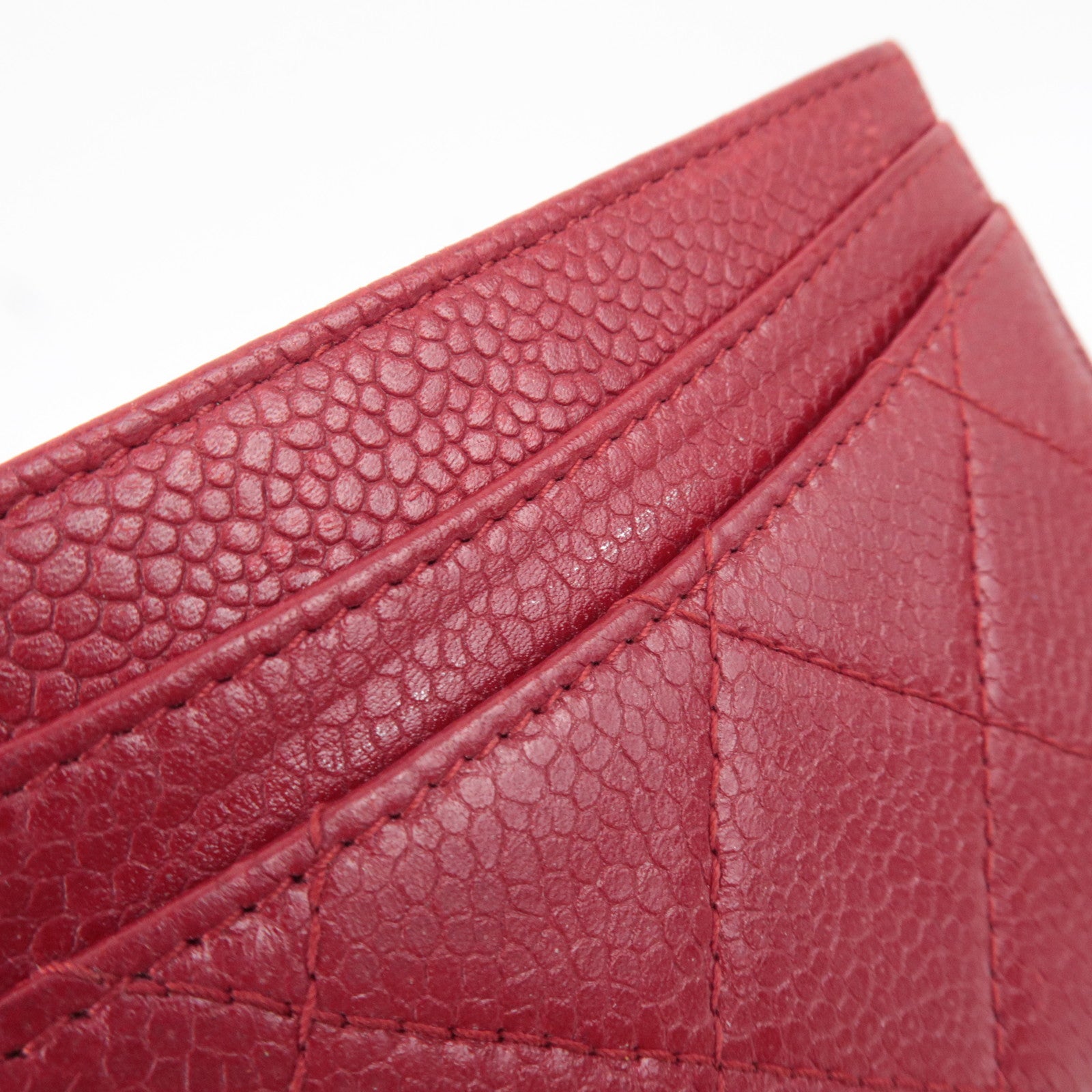 CHANEL Coco Mark Card Case Caviarskin Red Silver HDW