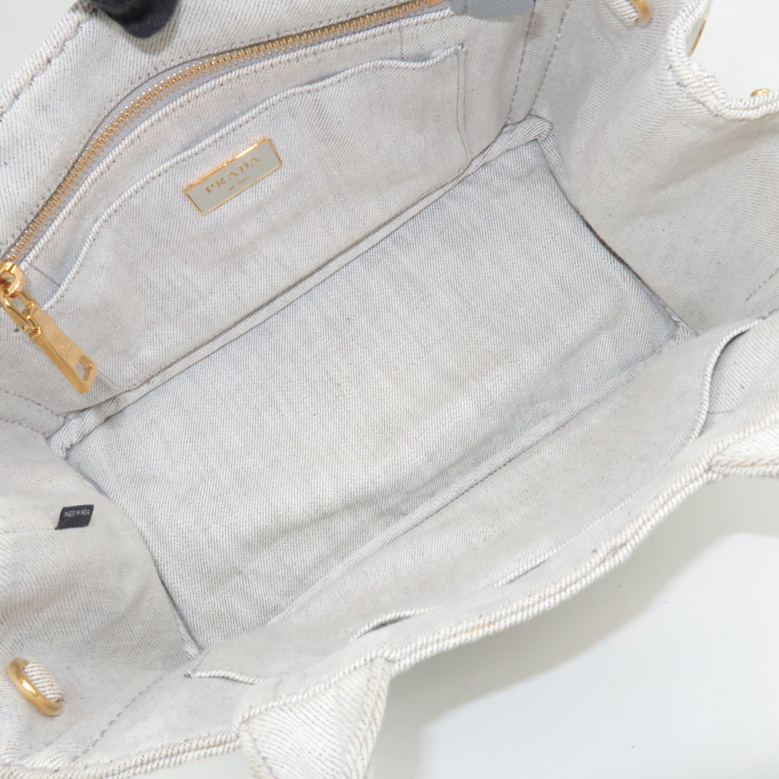 PRADA Canapa Mini Denim 2Way Handbag White 1BG439