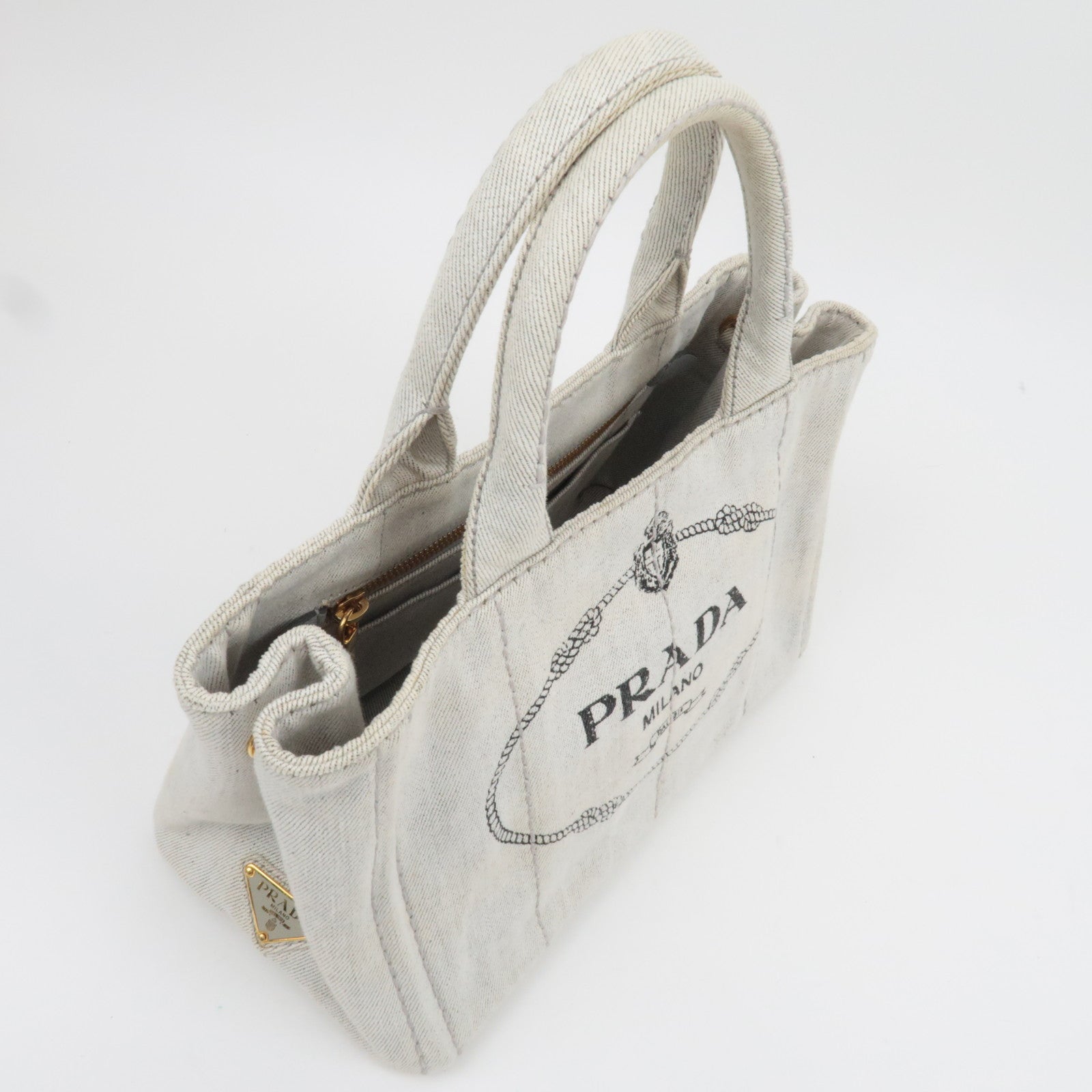 PRADA Canapa Mini Denim 2Way Handbag White 1BG439