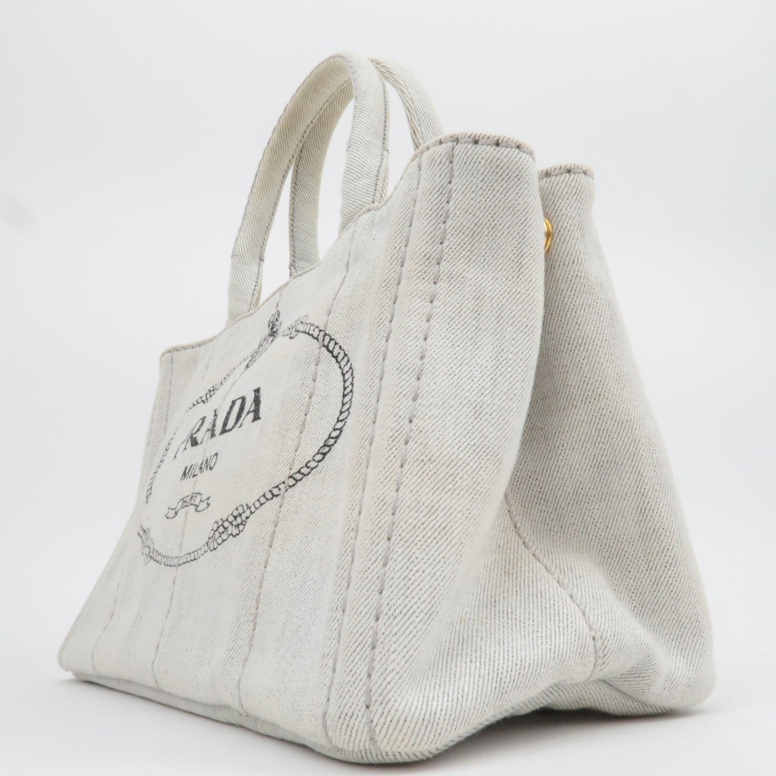 PRADA Canapa Mini Denim 2Way Handbag White 1BG439