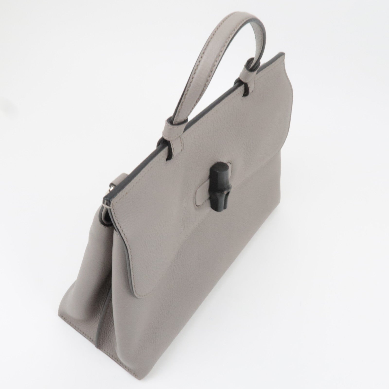 GUCCI Bamboo Daily Medium Leather 2Way Handbag Light Gray 392013