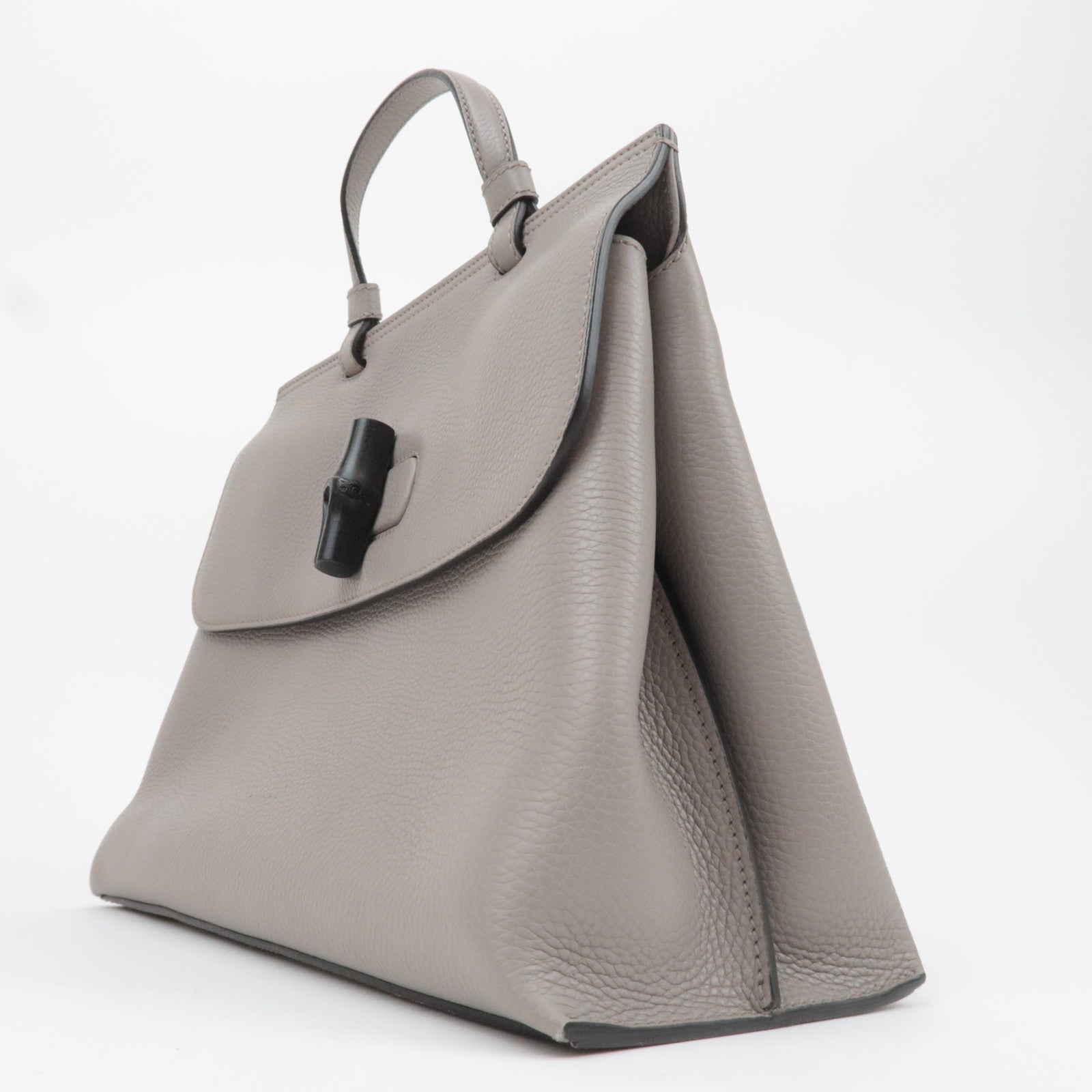 GUCCI Bamboo Daily Medium Leather 2Way Handbag Light Gray 392013