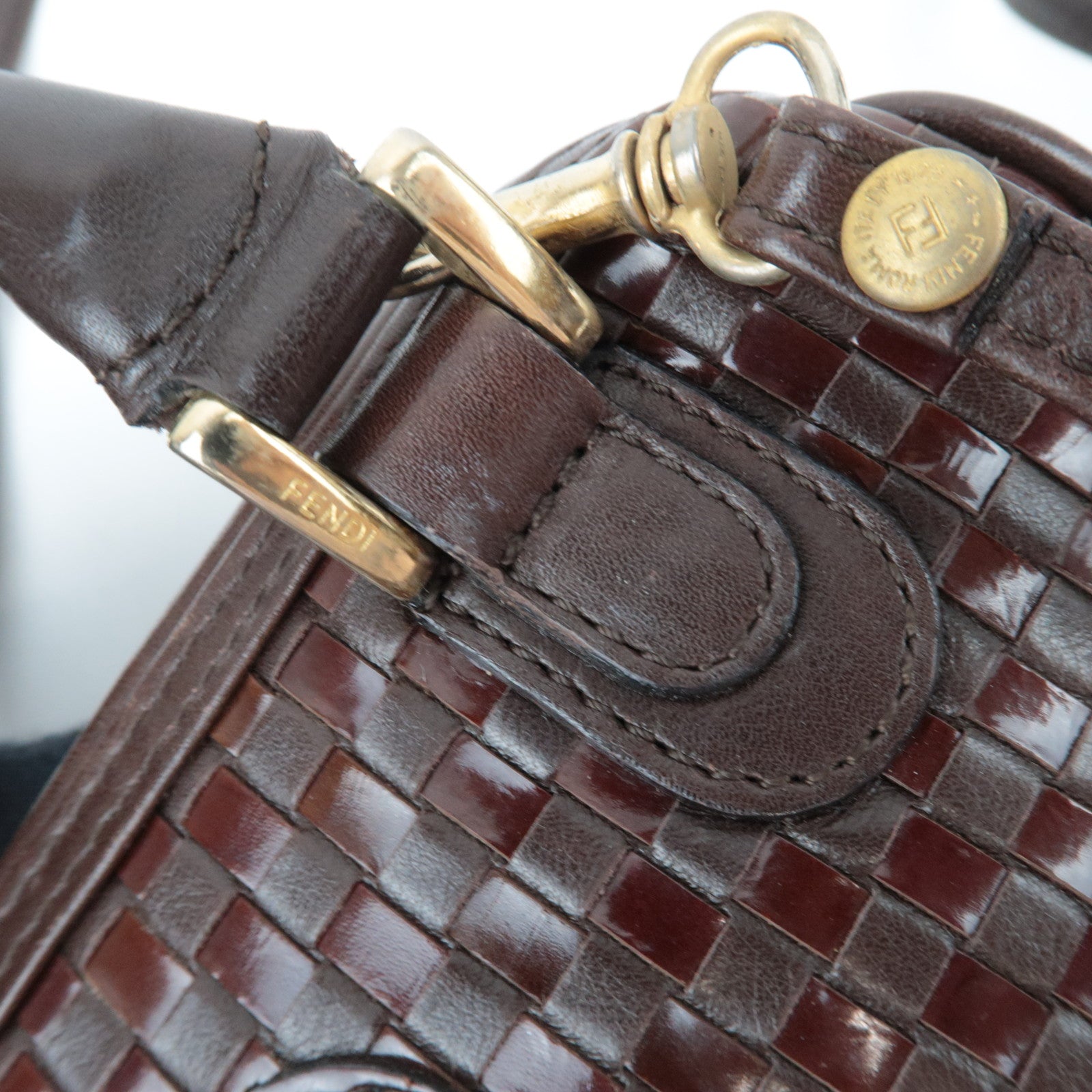 FENDI Braided Leather 2Way Handbag Brown 13961