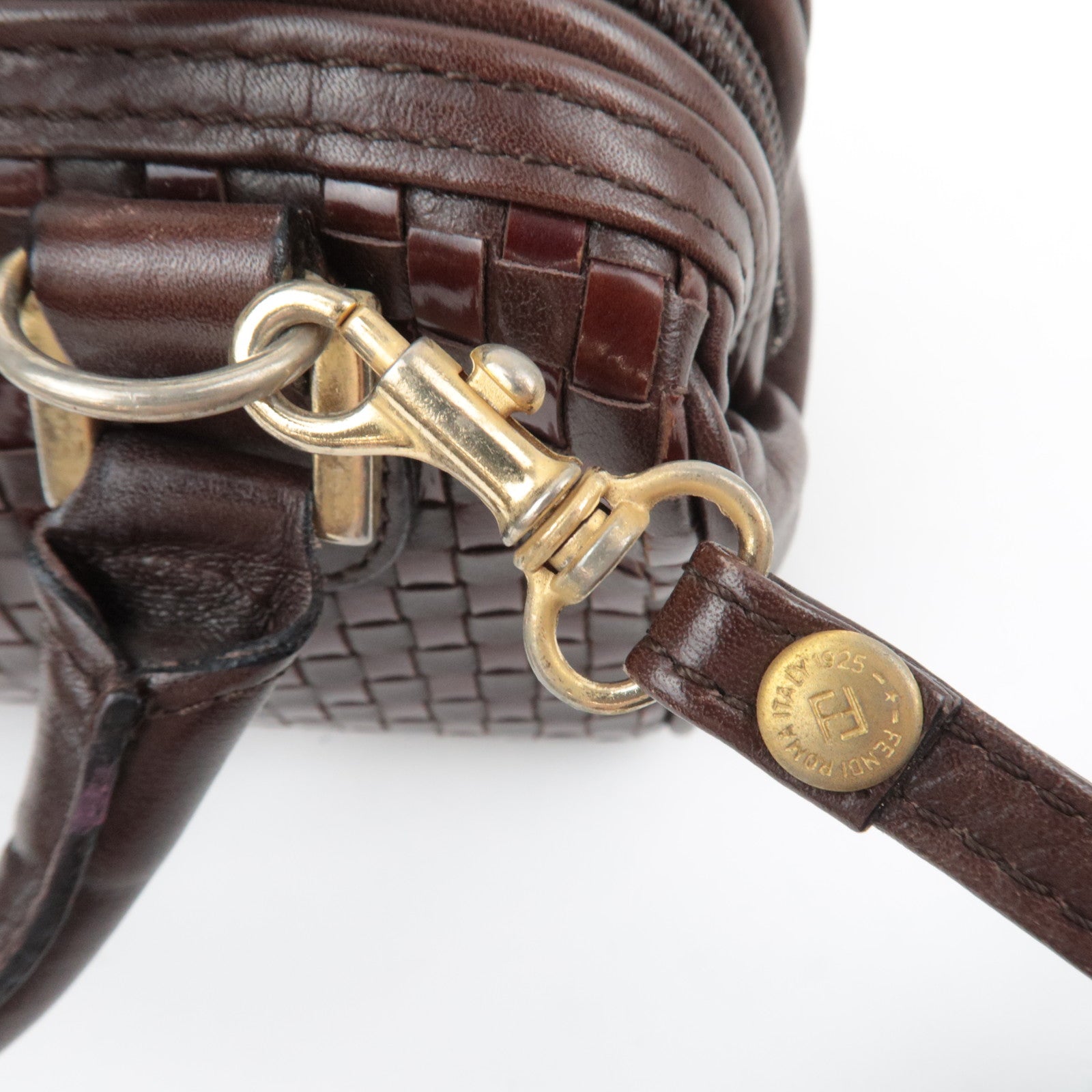 FENDI Braided Leather 2Way Handbag Brown 13961