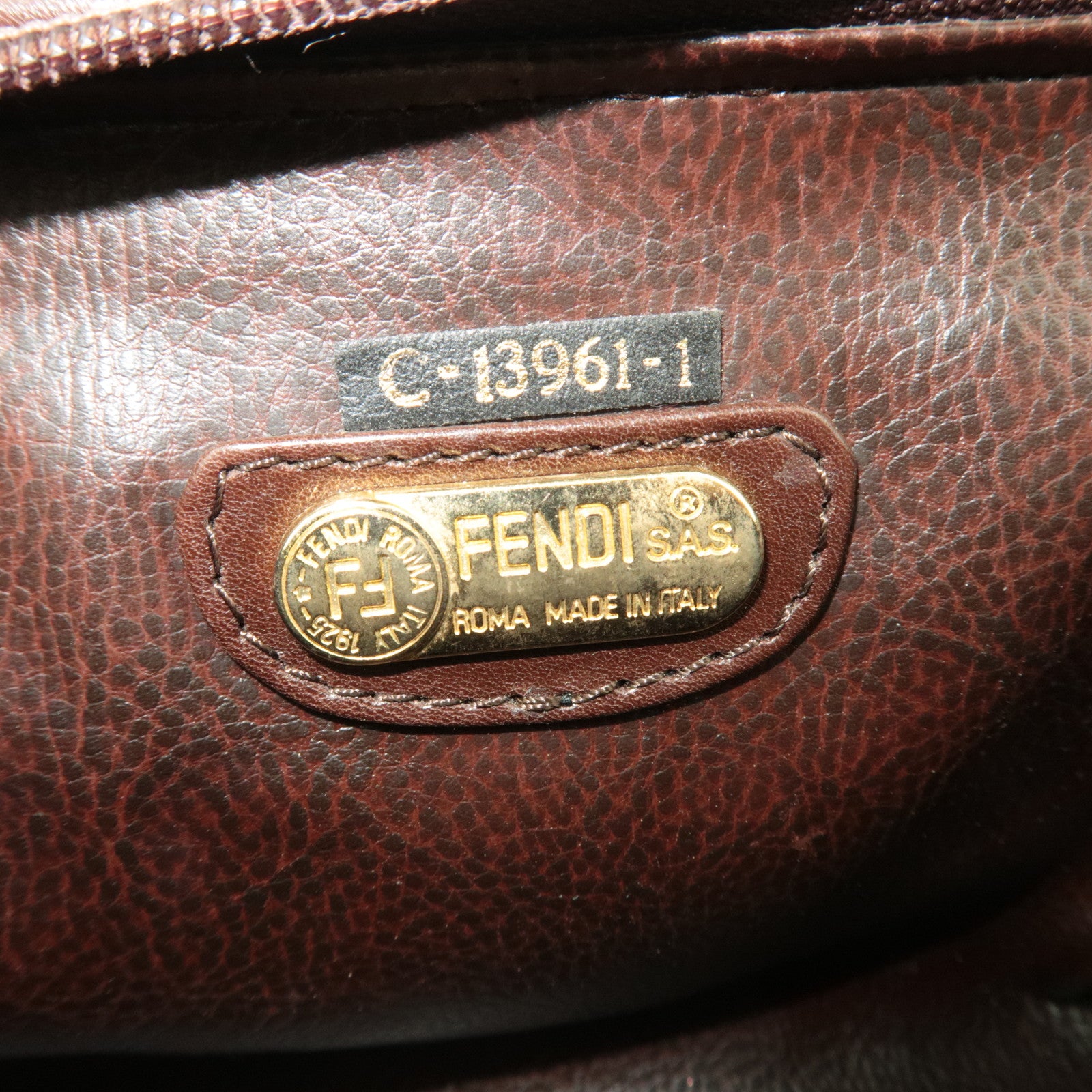 FENDI Braided Leather 2Way Handbag Brown 13961