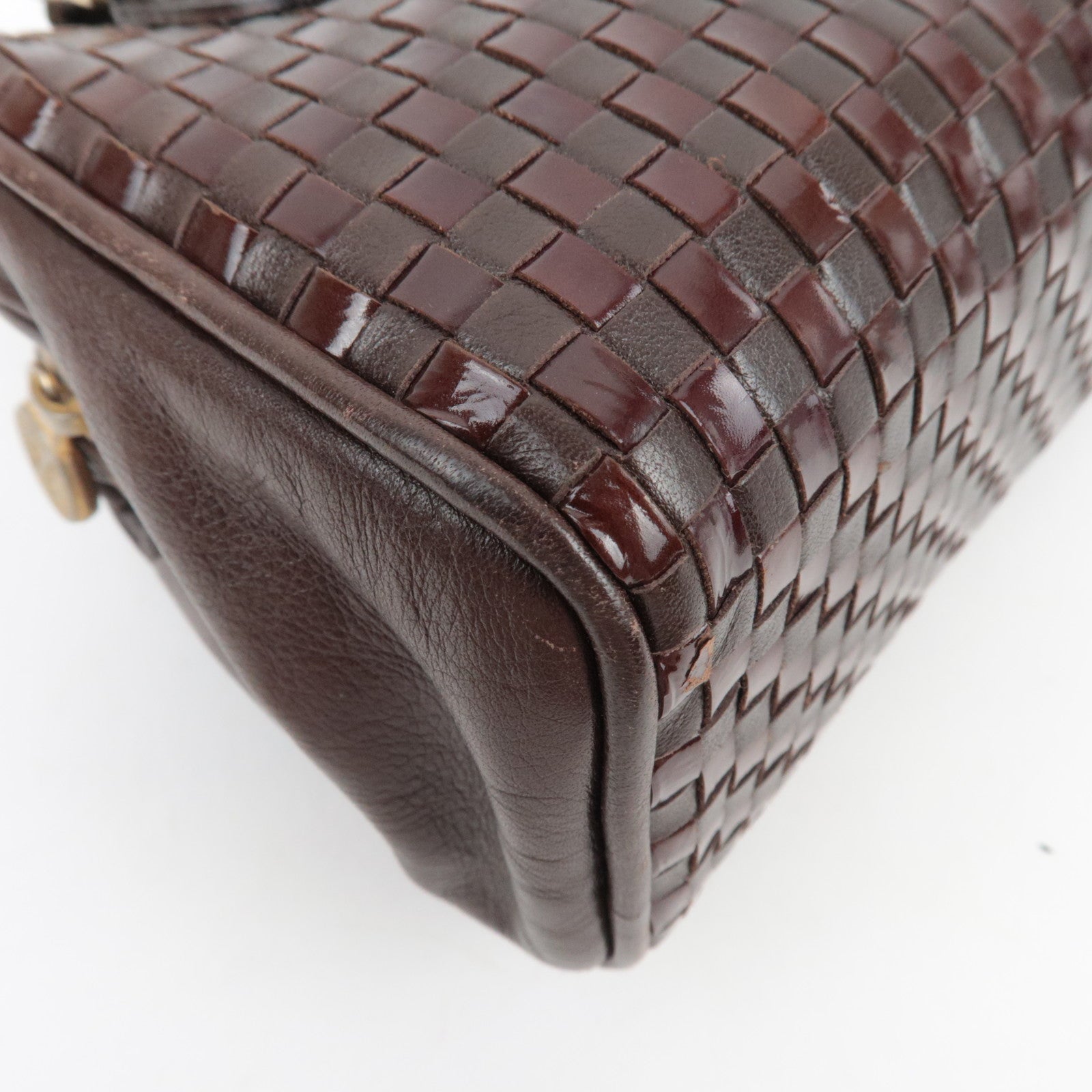 FENDI Braided Leather 2Way Handbag Brown 13961