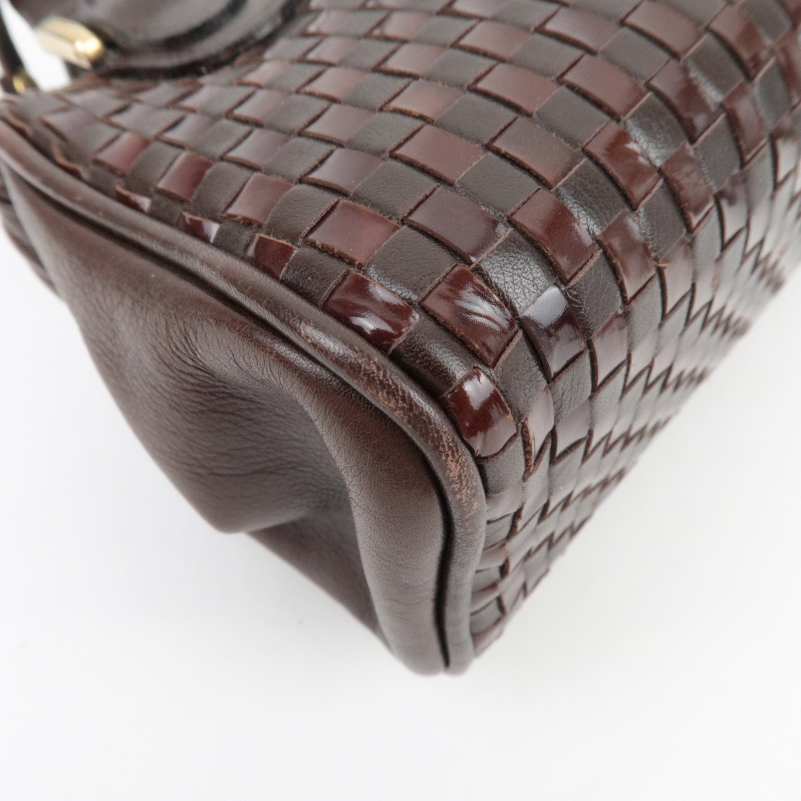FENDI Braided Leather 2Way Handbag Brown 13961