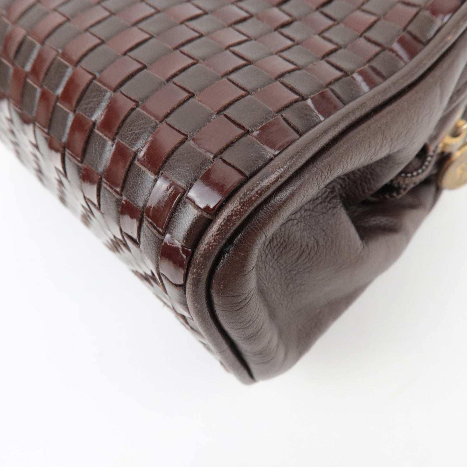 FENDI Braided Leather 2Way Handbag Brown 13961