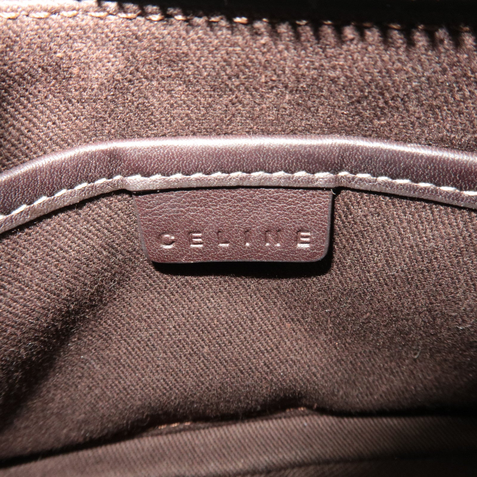 CELINE Macadam Canvas Leather Shoulder Bag Beige Brown