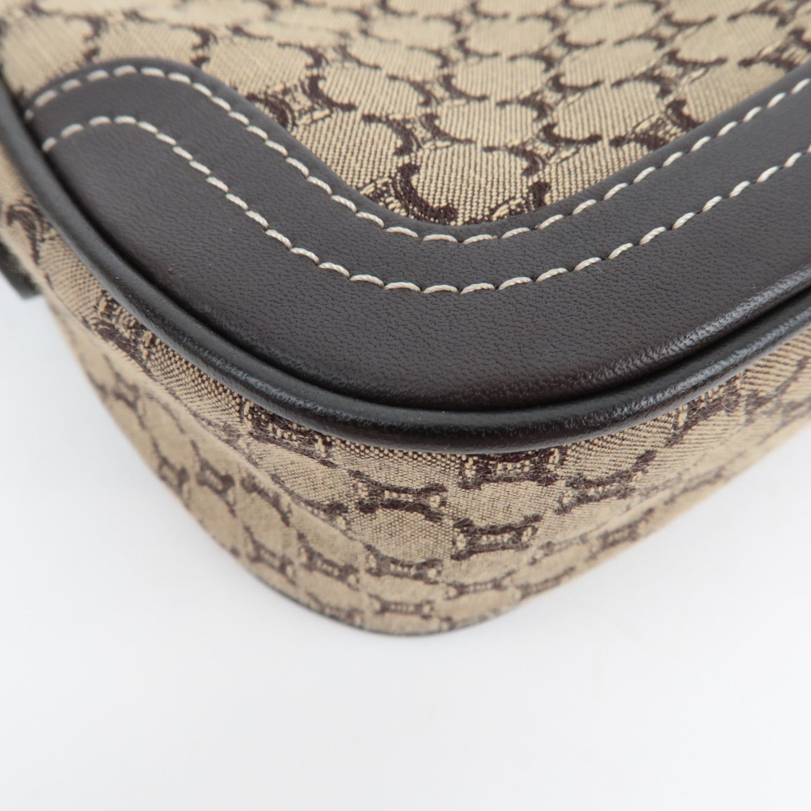 CELINE Macadam Canvas Leather Shoulder Bag Beige Brown