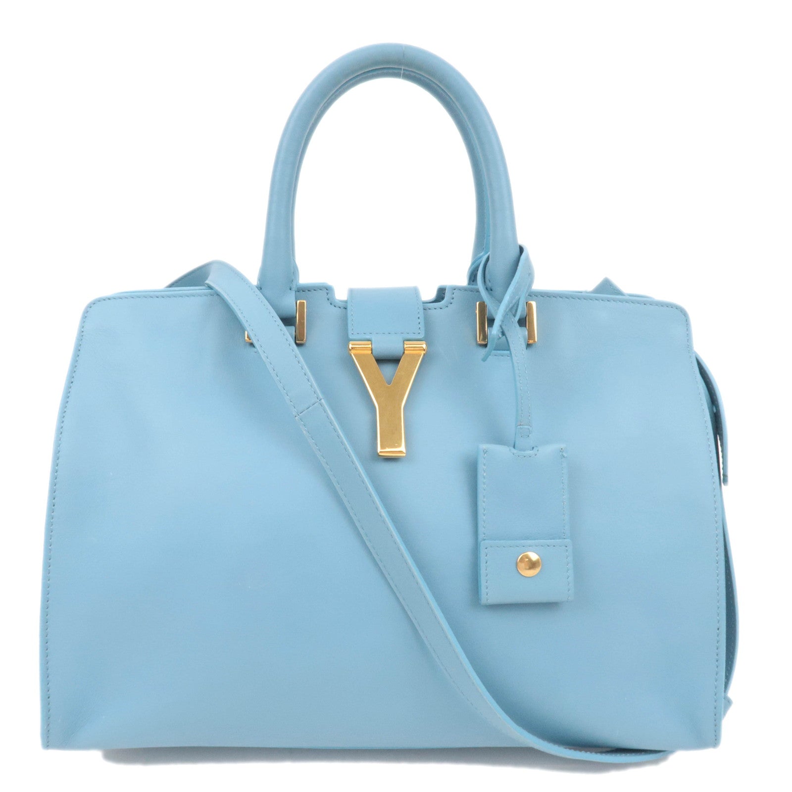 SAINT LAURENT Petit Cabas Leather 2Way Handbag Light Blue 31121086989
