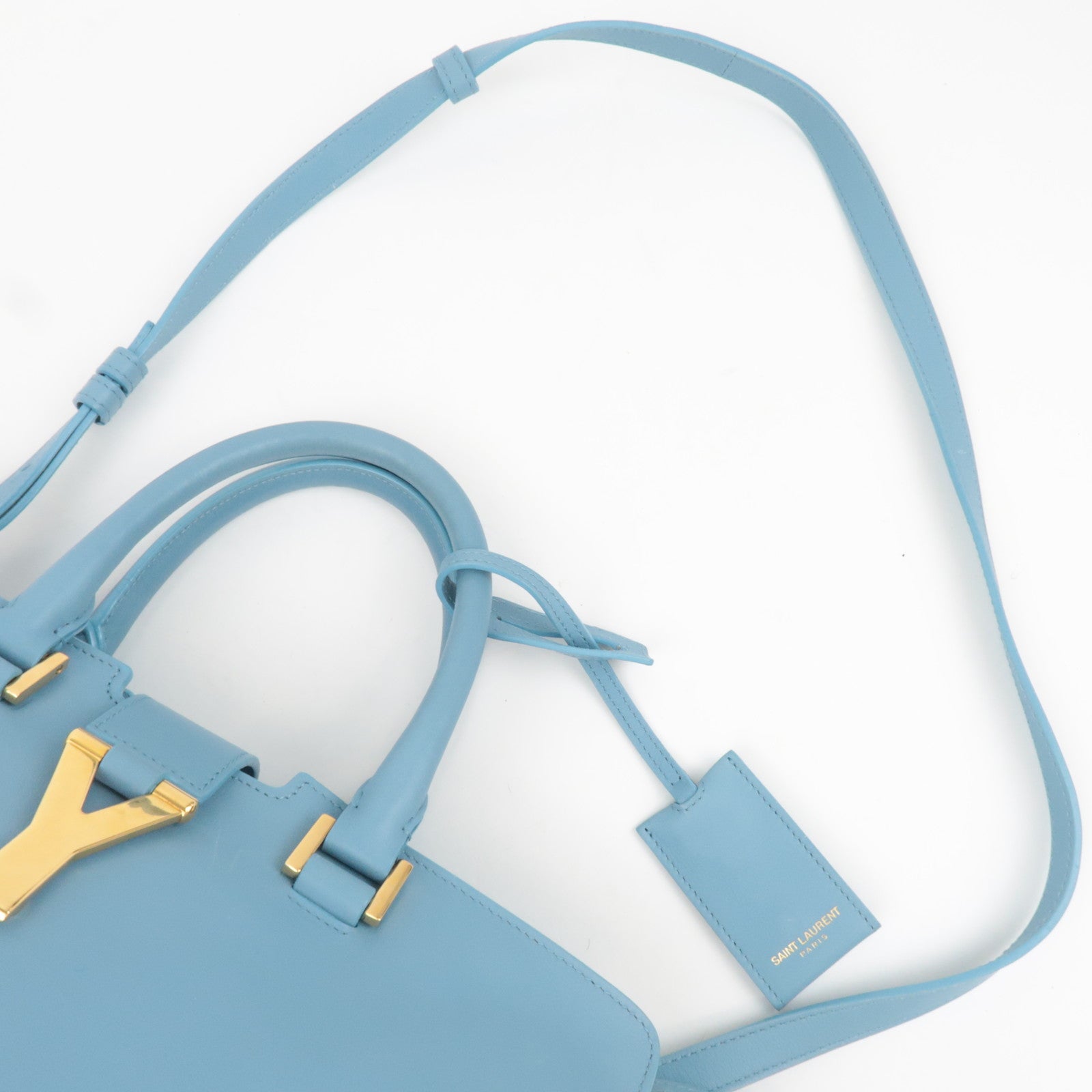 SAINT LAURENT Petit Cabas Leather 2Way Handbag Light Blue 311210