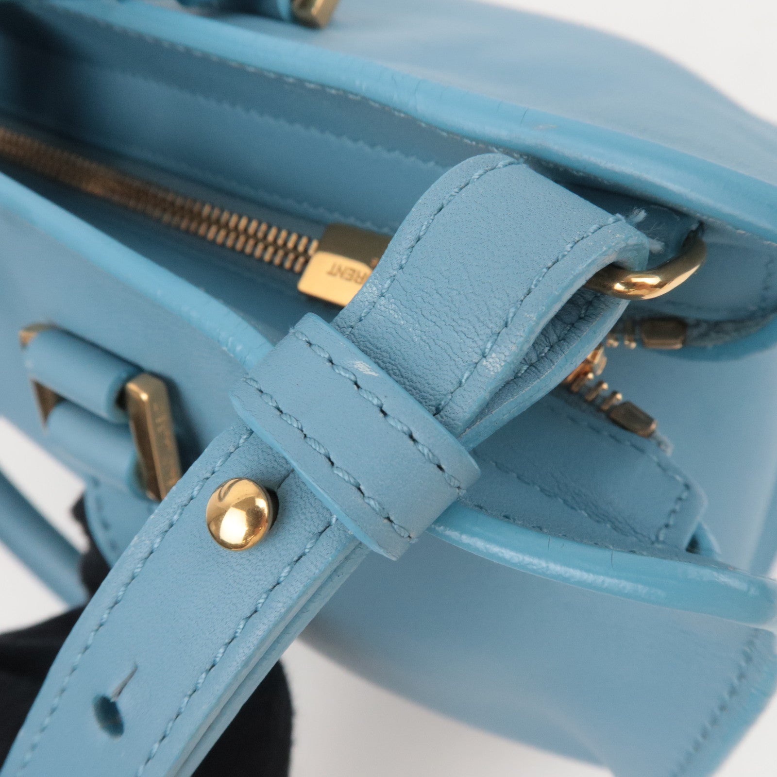 SAINT LAURENT Petit Cabas Leather 2Way Handbag Light Blue 311210