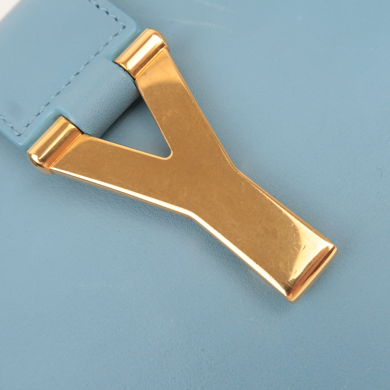 SAINT LAURENT Petit Cabas Leather 2Way Handbag Light Blue 311210