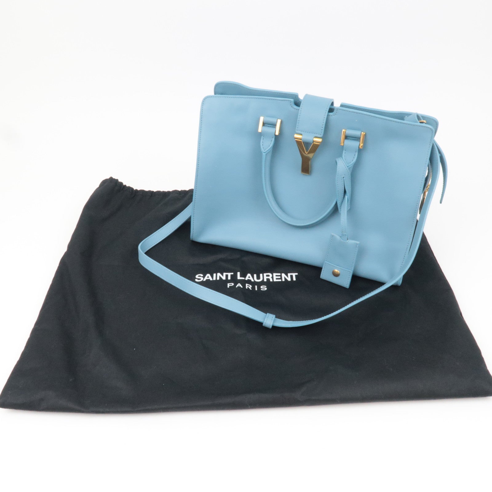 SAINT LAURENT Petit Cabas Leather 2Way Handbag Light Blue 311210