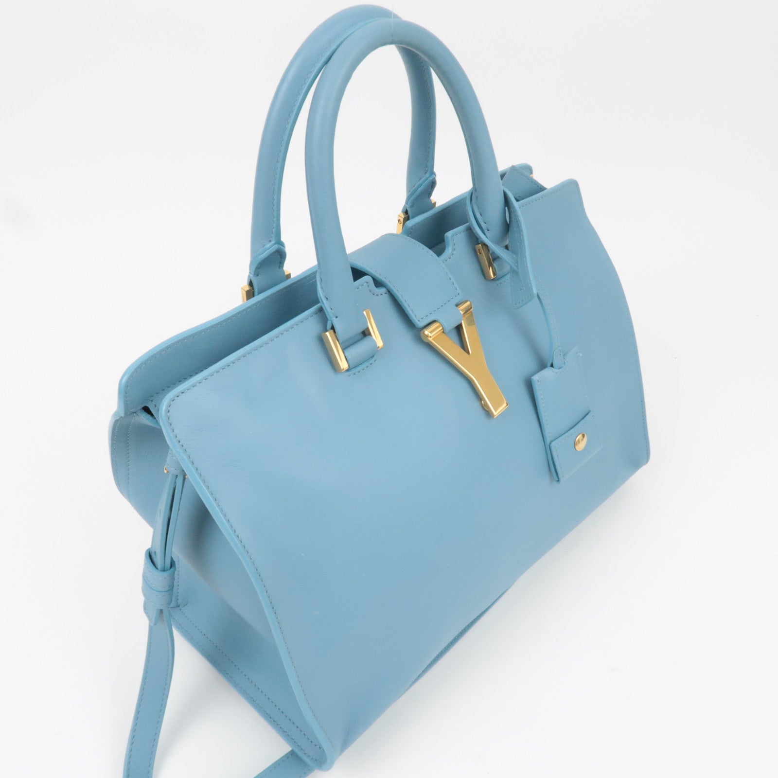 SAINT LAURENT Petit Cabas Leather 2Way Handbag Light Blue 311210