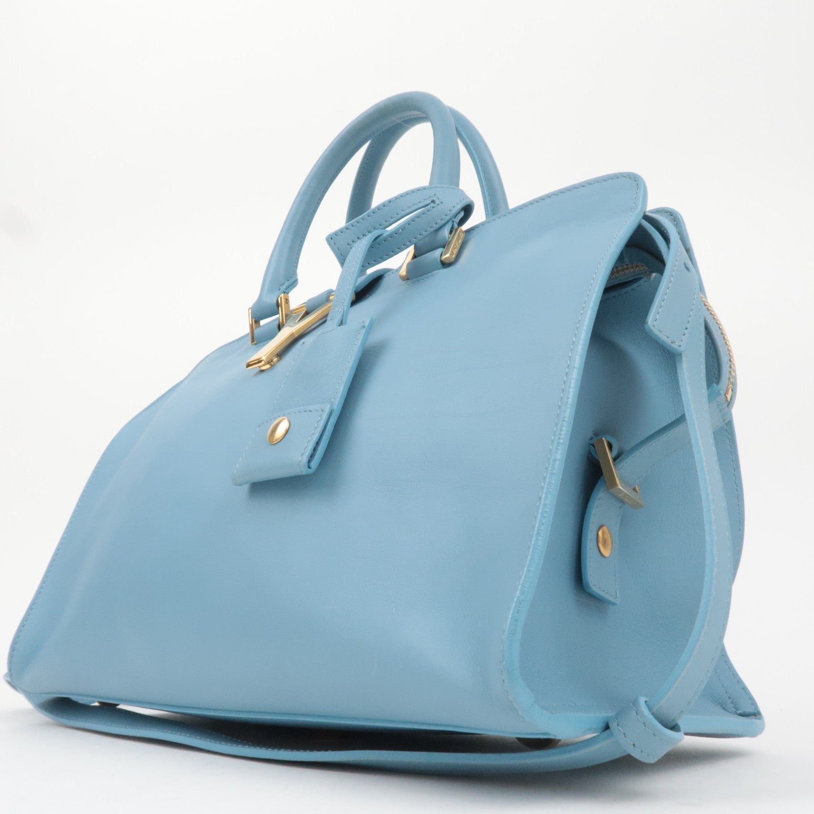 SAINT LAURENT Petit Cabas Leather 2Way Handbag Light Blue 311210