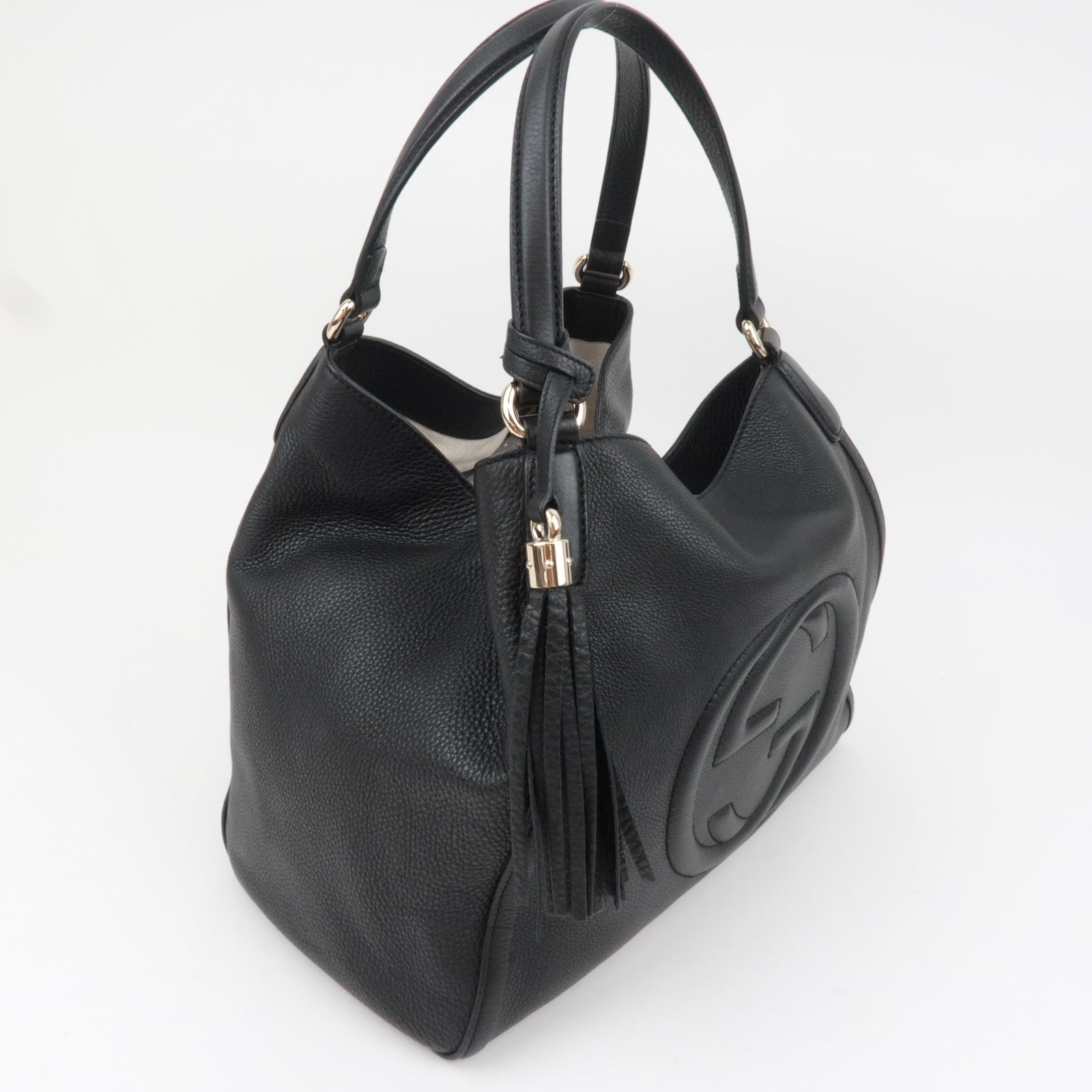 GUCCI Soho Interlocking G Leather Shoulder Bag Black 282309