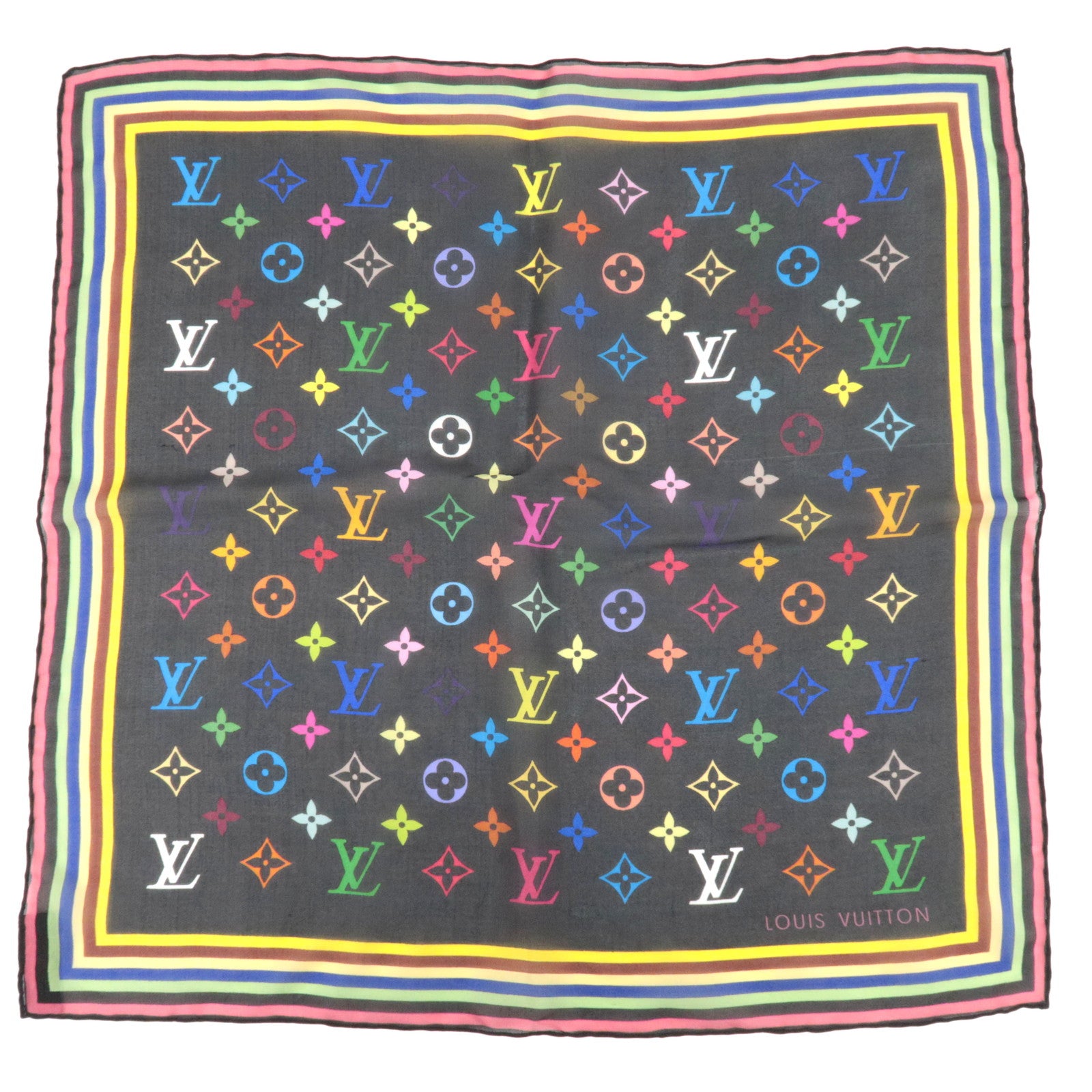 Louis Vuitton Monogram Multicolor Mini Carre Scarf 100% Silk Noir87009