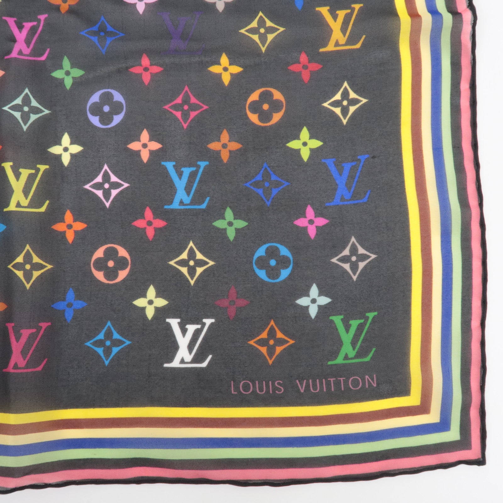 Louis Vuitton Monogram Multicolor Mini Carre Scarf 100% Silk Noir