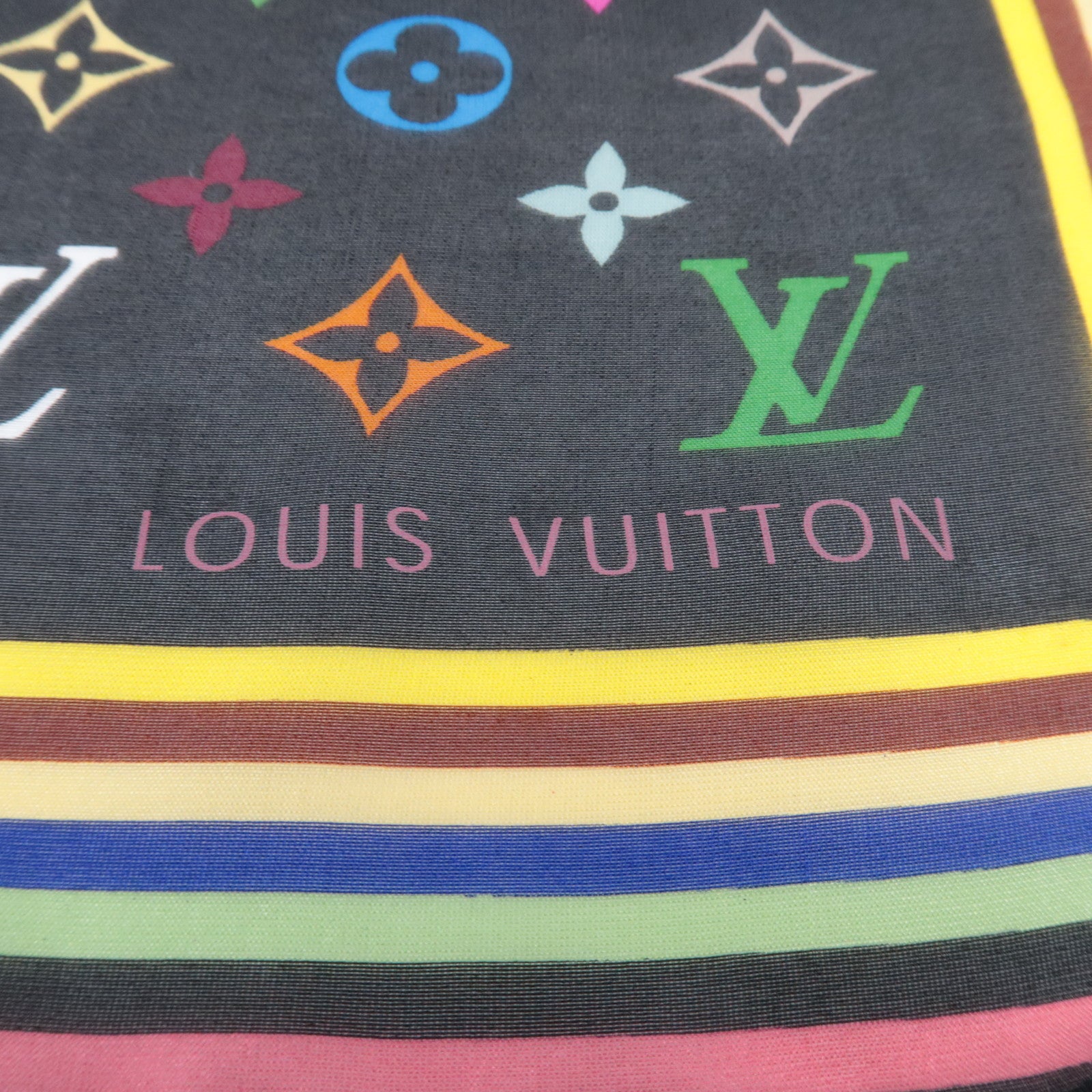Louis Vuitton Monogram Multicolor Mini Carre Scarf 100% Silk Noir