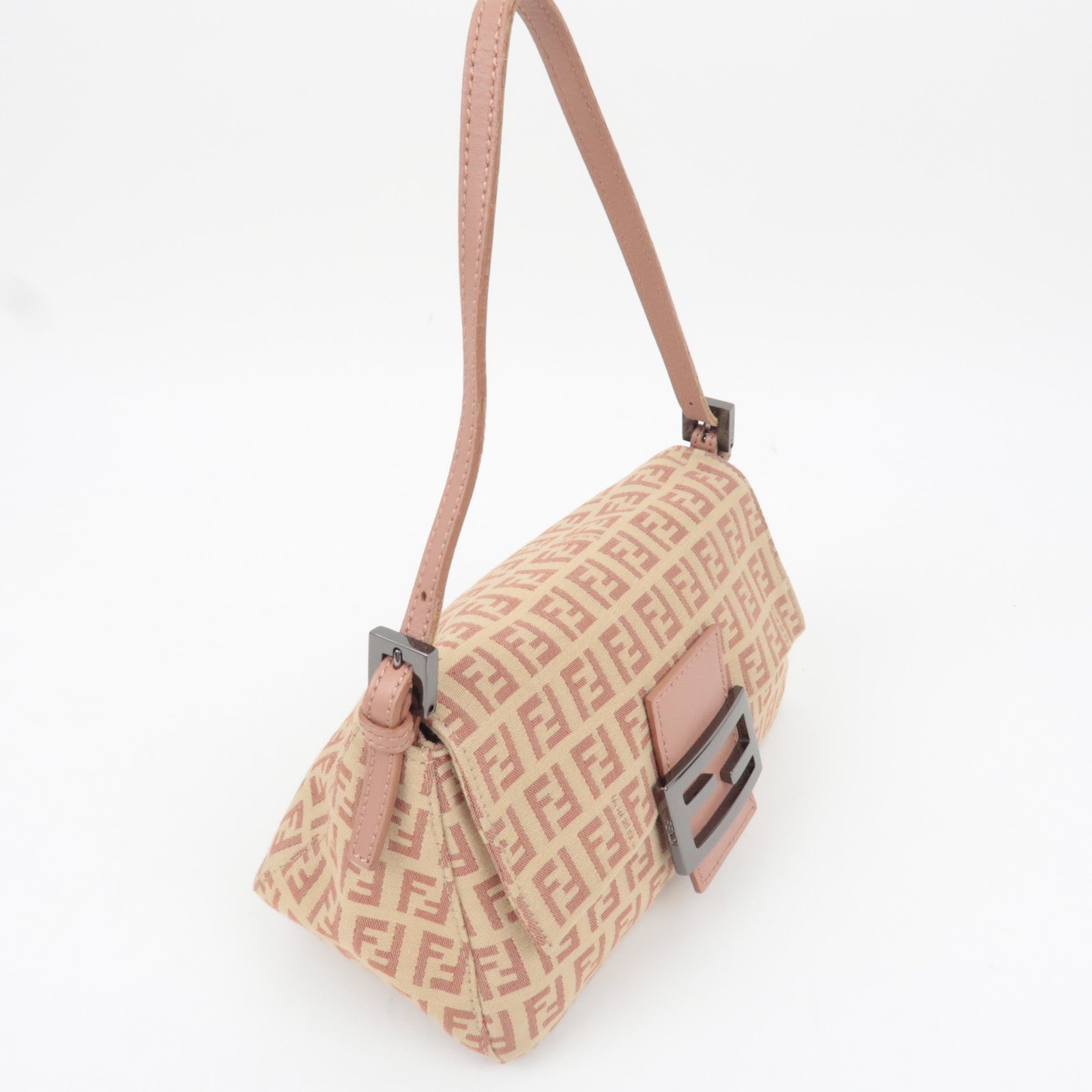 FENDI Zucchino Mini Mamma Baguette Canvas Leather Shoulder Bag Pink 8BR180
