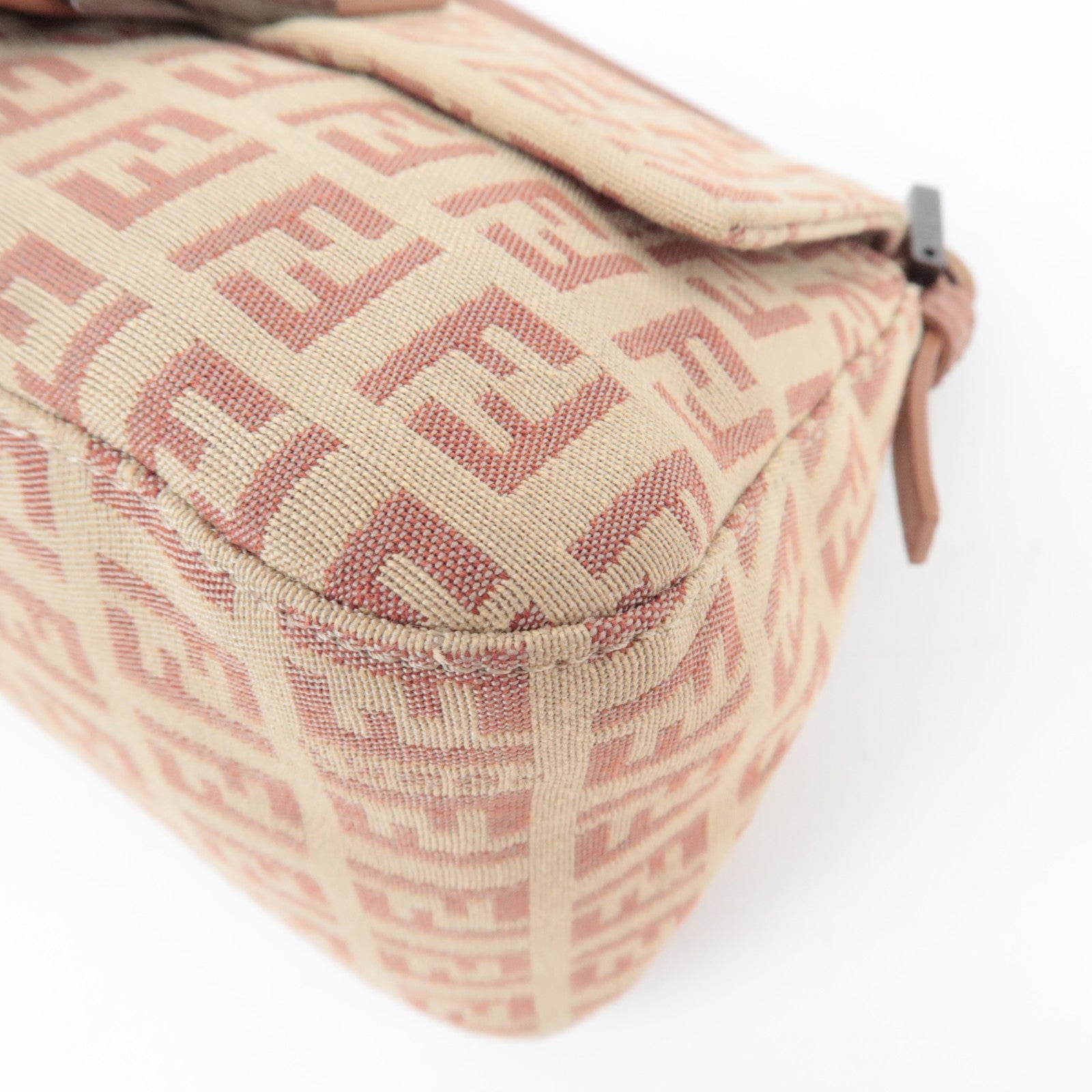 FENDI Zucchino Mini Mamma Baguette Canvas Leather Shoulder Bag Pink 8BR180