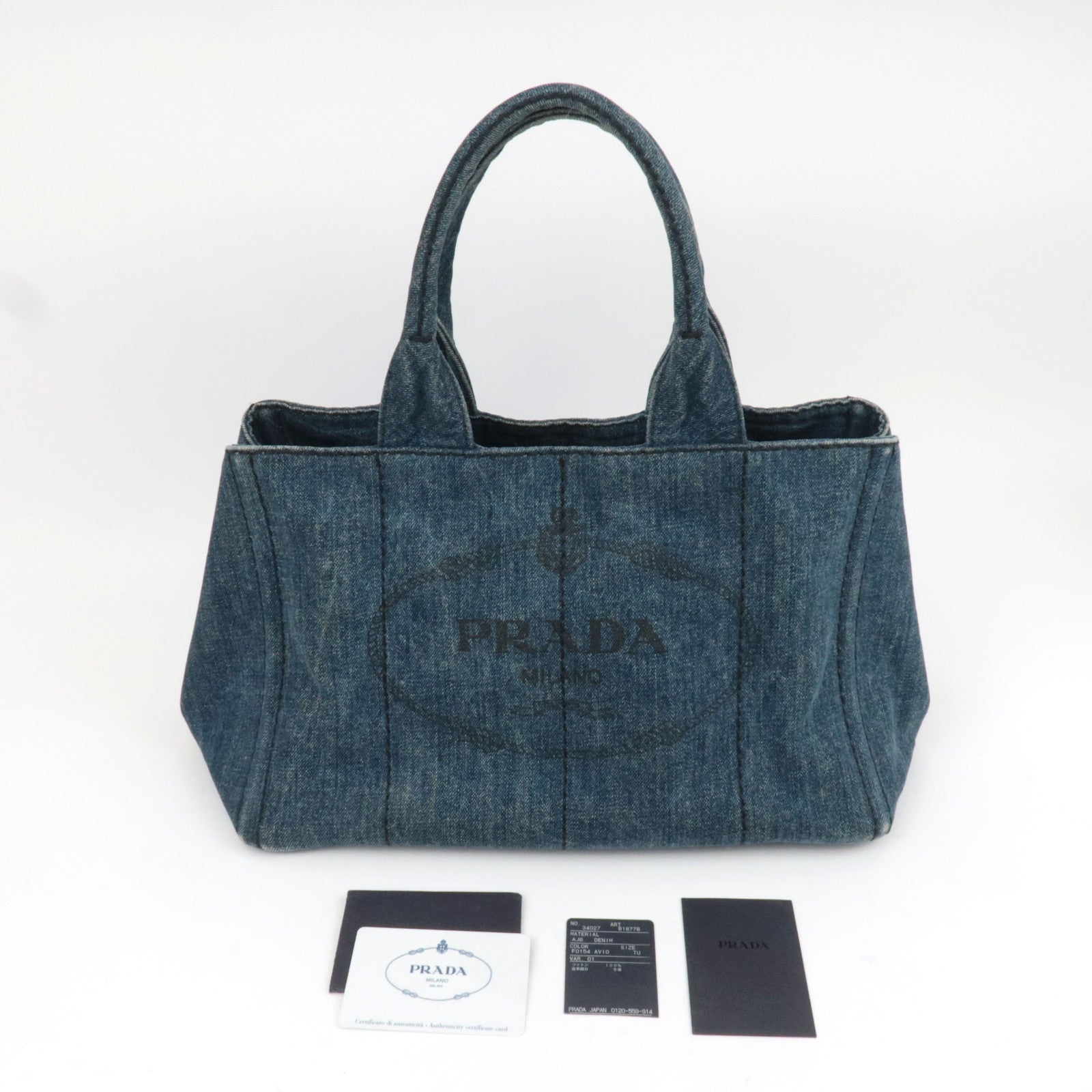 PRADA Canapa Denim Tote Bag Size M Blue B1877B
