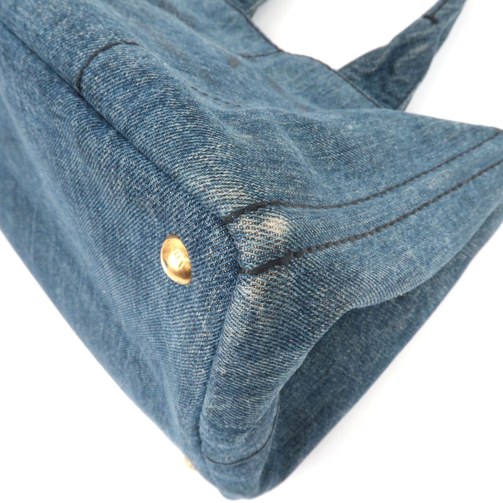 PRADA Canapa Denim Tote Bag Size M Blue B1877B