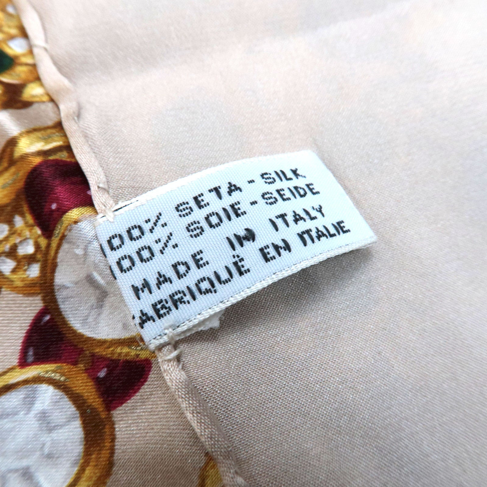 CHANEL Scarf Jewelry Print 100% Silk Greige